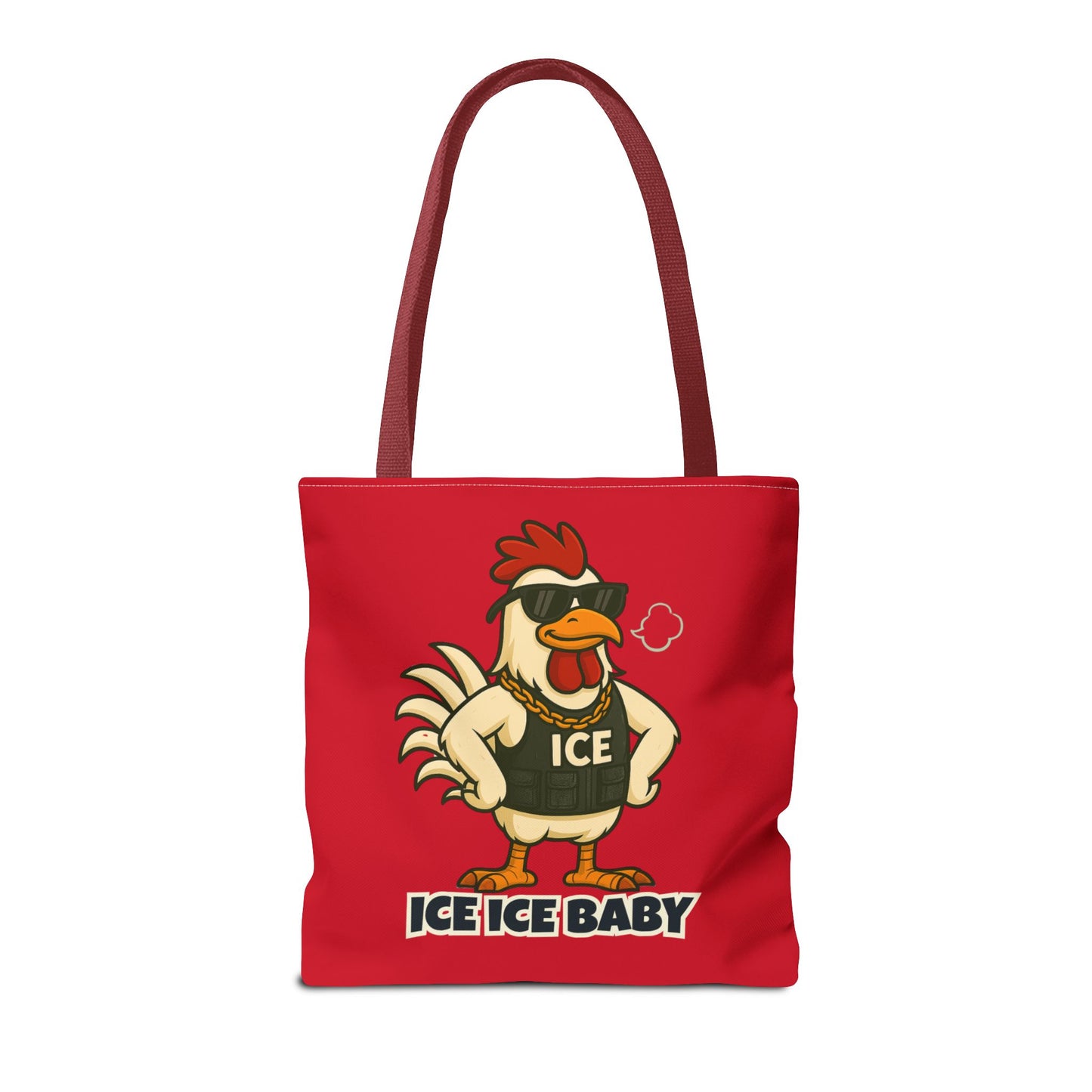 Ice Ice Baby Chicken Tote Bag – Funny Coop Daddy Design, Bold Red Reusable Shopping Bag