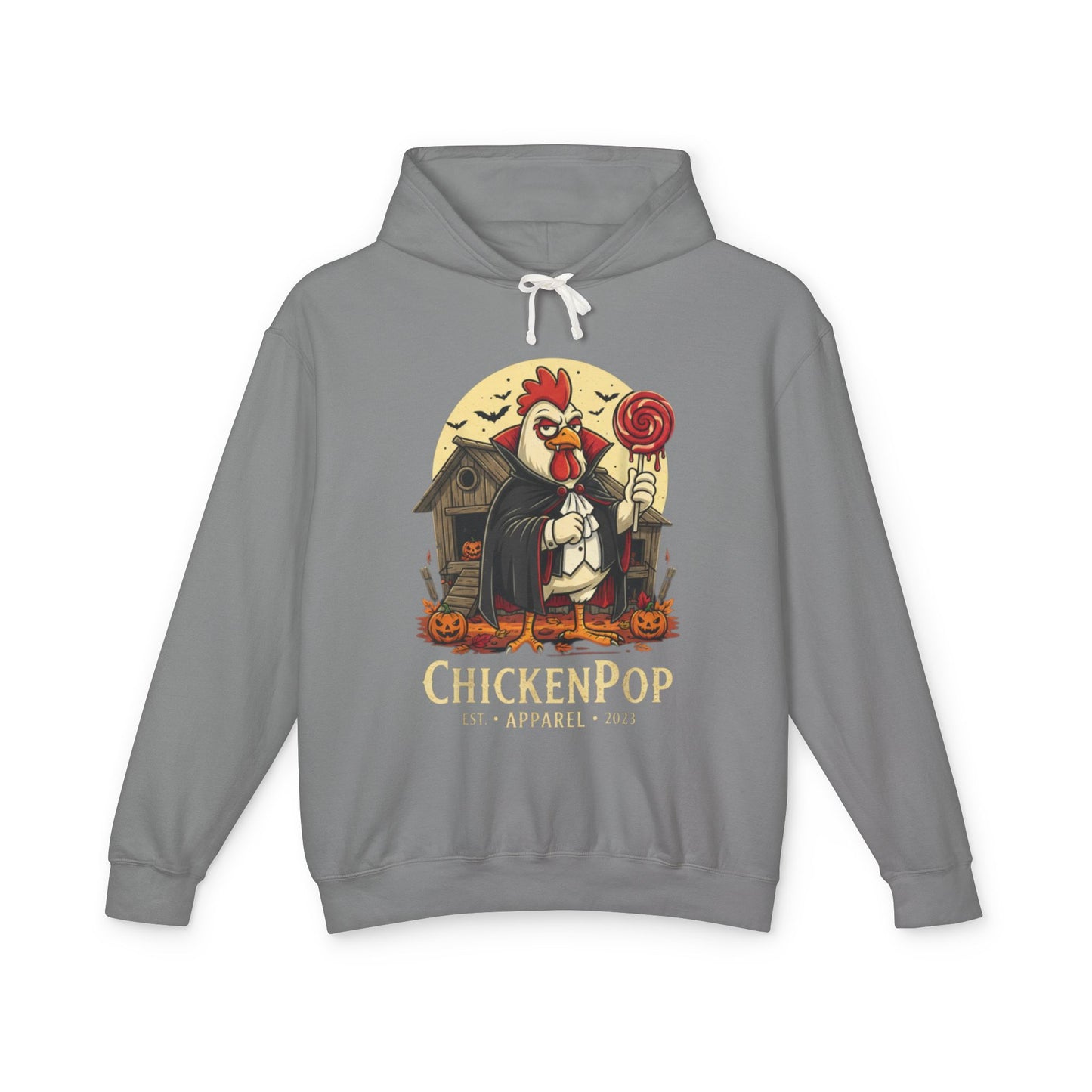 ChickenPop Vampire Rooster Halloween Hoodie Unisex w/o pouch. Perfect For Fall