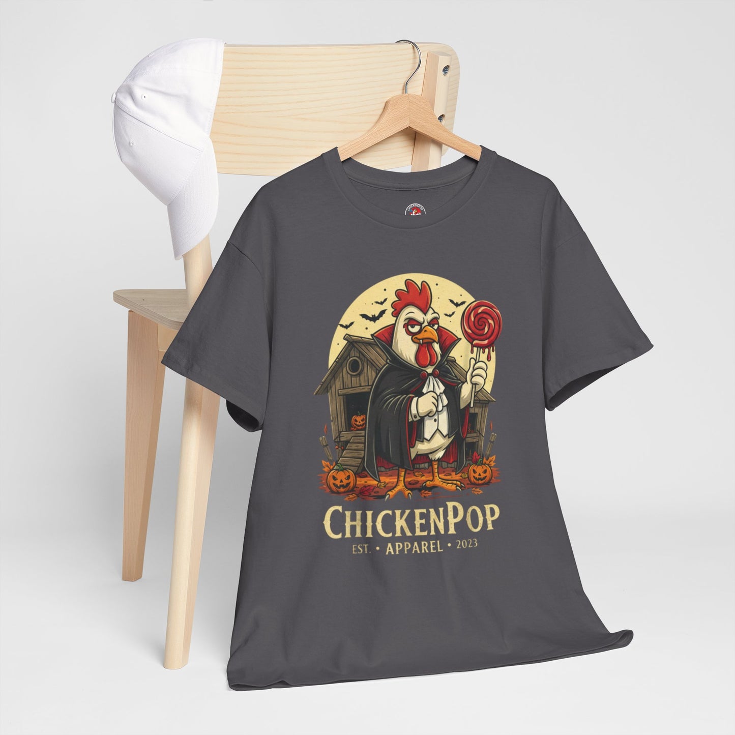 ChickenPop Sucker For a Pop Vampire Rooster Halloween T-Shirt – Funny Spooky Graphic Tee for Fall & Costume Season