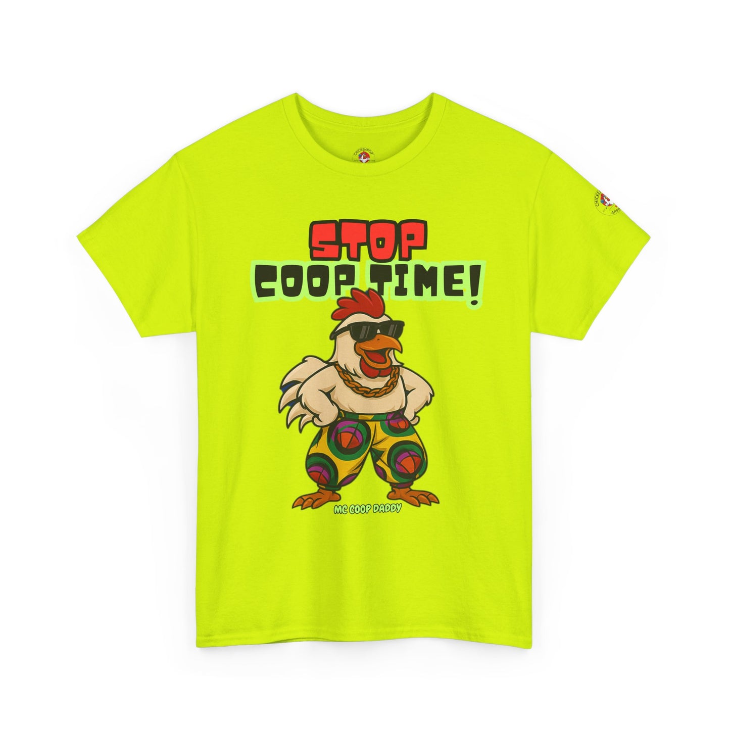 Stop COOP TIME! Funny Chicken T-Shirt – MC Coop Daddy 90s Hip Hop Parody Tee | Unisex Heavy Cotton | ChickenPop Apparel