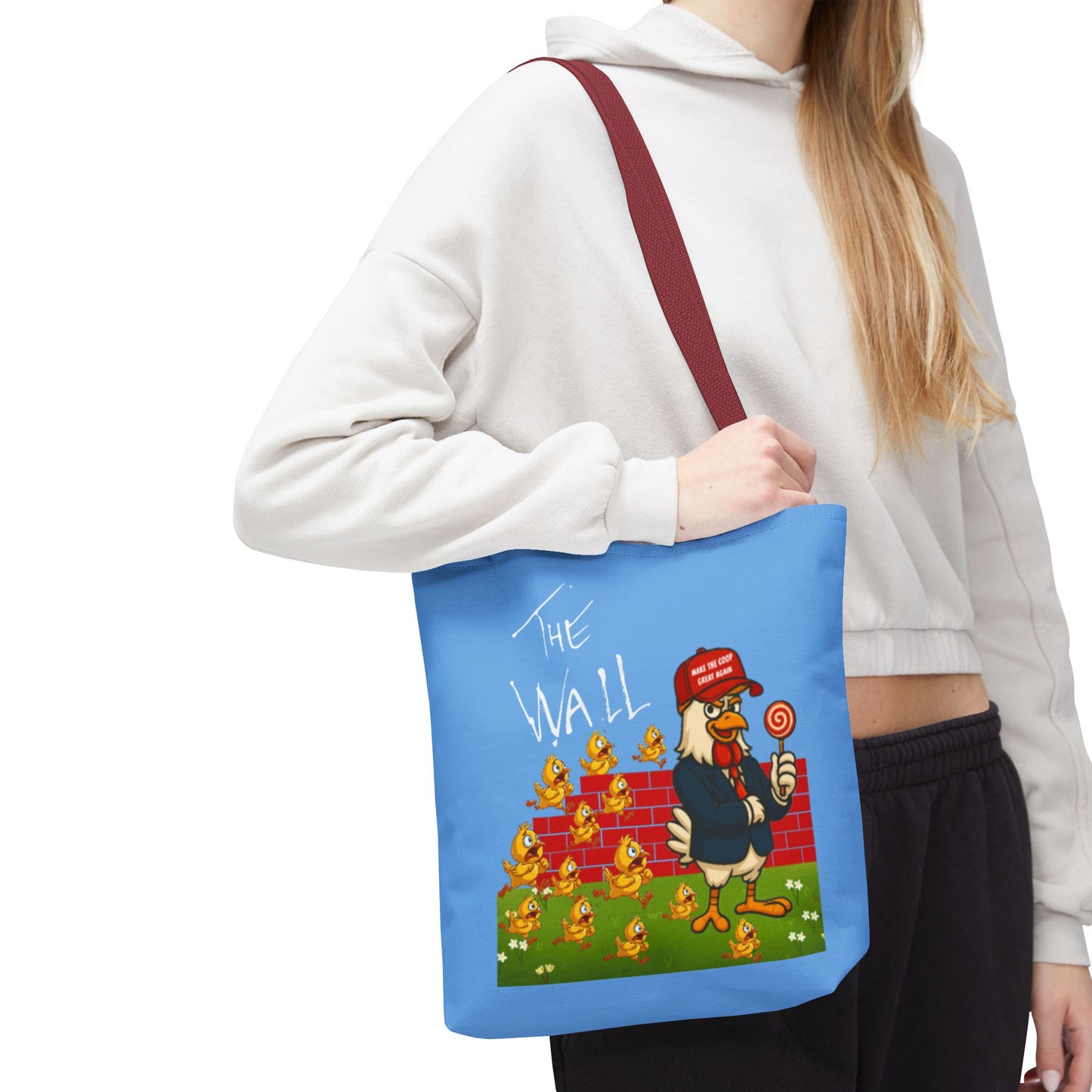 Another Chick Thru The Wall Tote Bag – Funny Political Chicken Graphic | Durable Eco-Friendly Canvas Shopper for Everyday Use