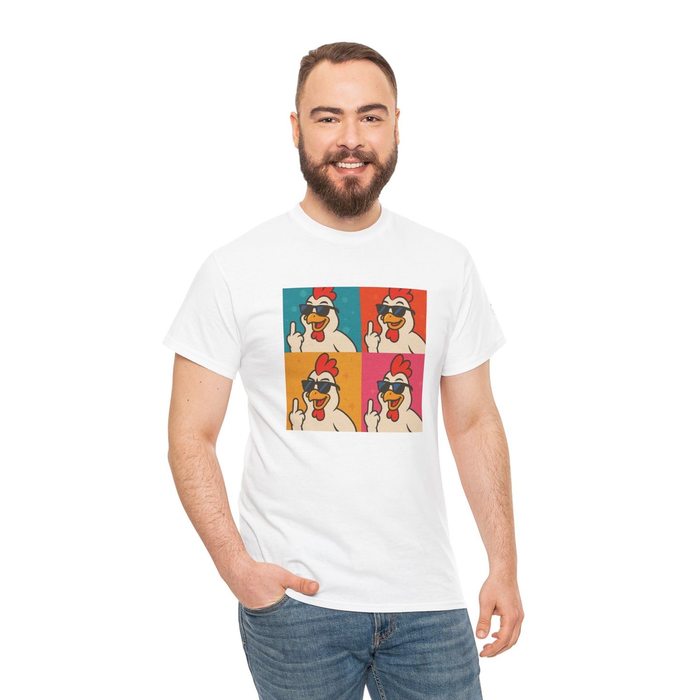 Warhol Pop Art Chicken T-Shirt – Funny Coop Daddy Middle Finger Tee for Bold Style