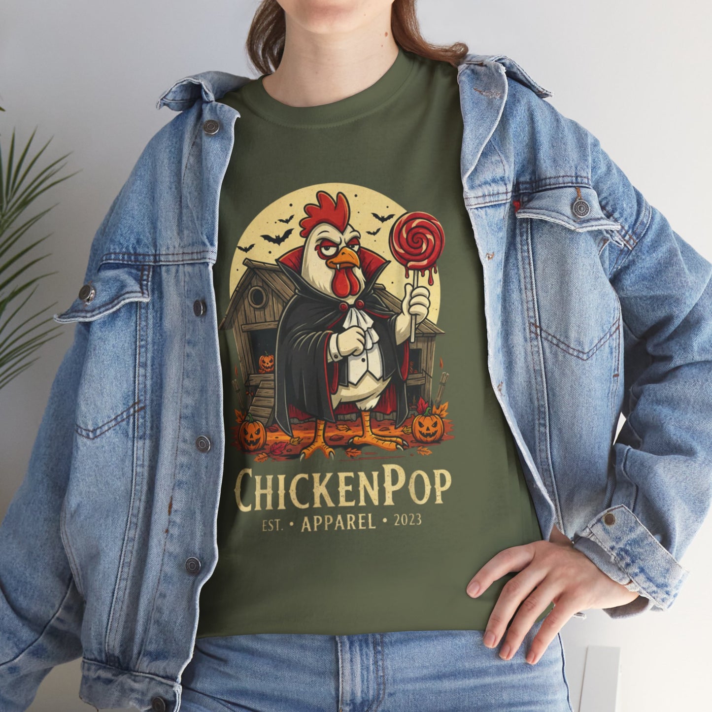 ChickenPop Sucker For a Pop Vampire Rooster Halloween T-Shirt – Funny Spooky Graphic Tee for Fall & Costume Season
