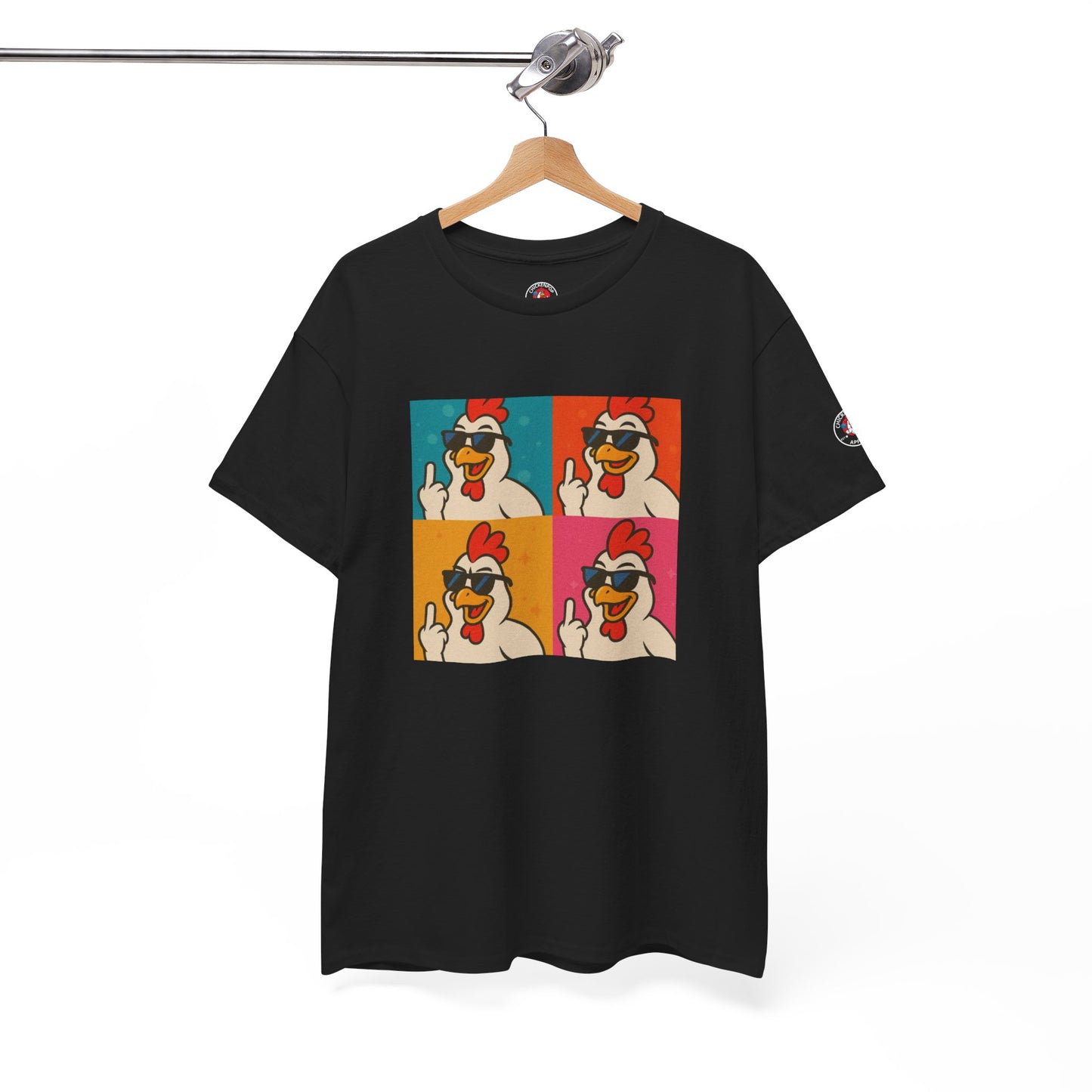 Warhol Pop Art Chicken T-Shirt – Funny Coop Daddy Middle Finger Tee for Bold Style