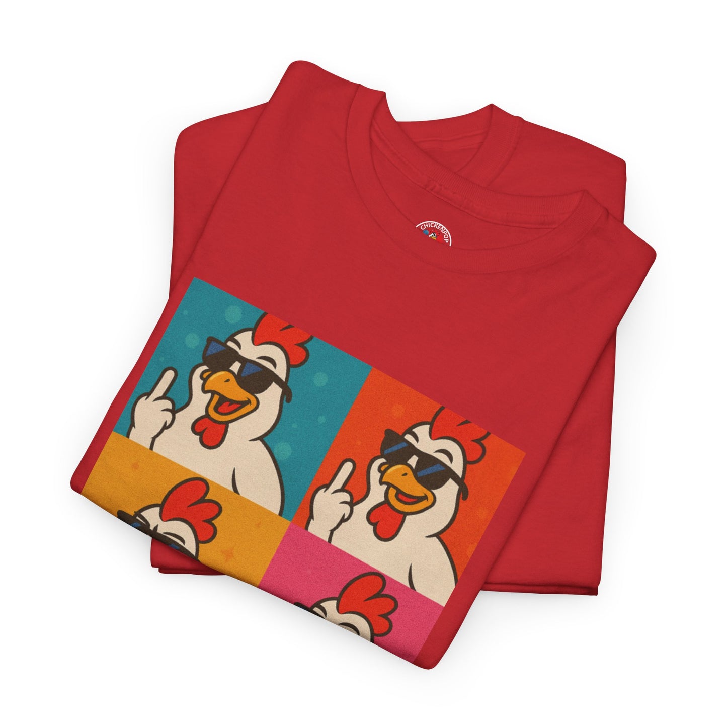 Warhol Pop Art Chicken T-Shirt – Funny Coop Daddy Middle Finger Tee for Bold Style
