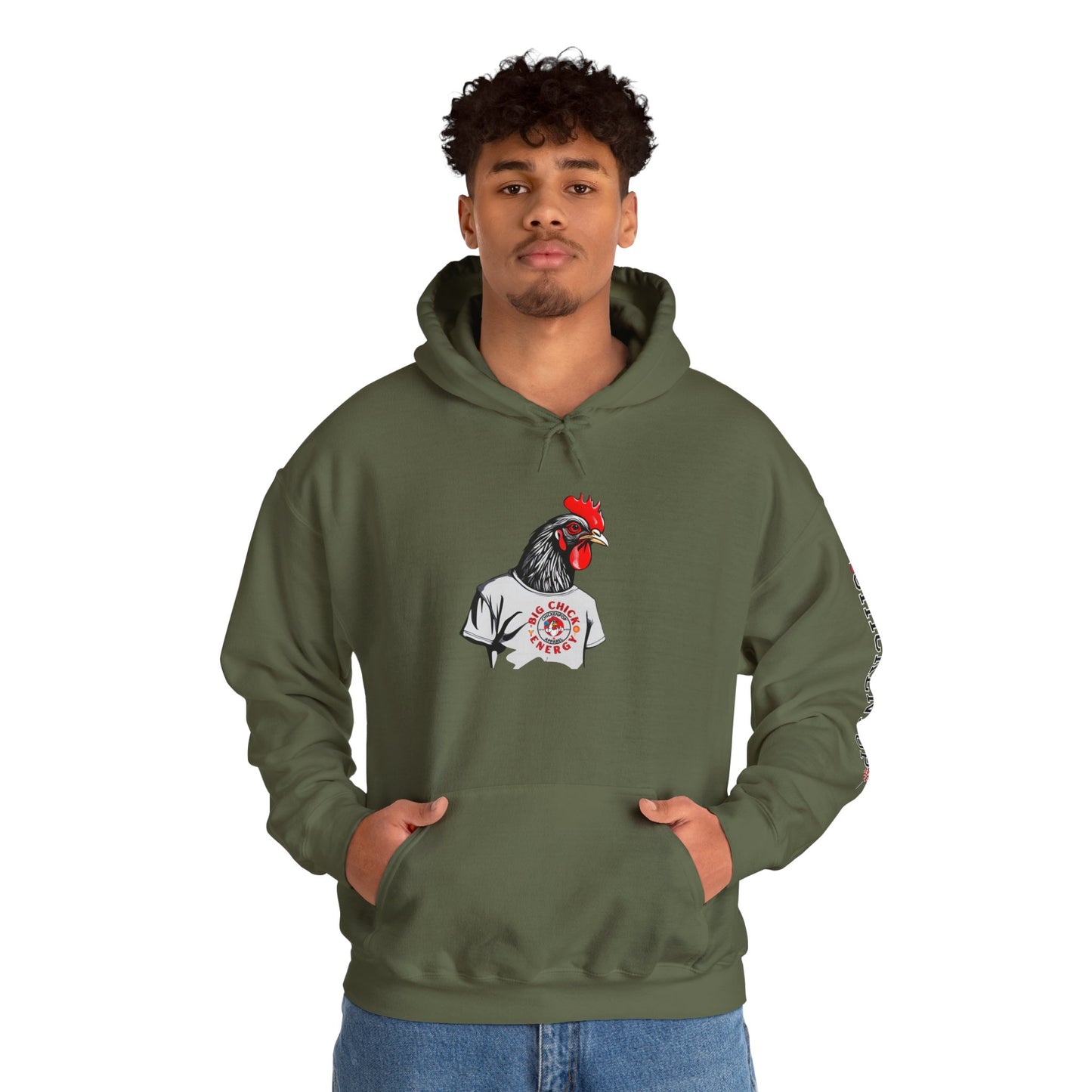Big Chick Energy Giant Rooster Logo Unisex Hoodie - ChickenPop Arm Logo Edition