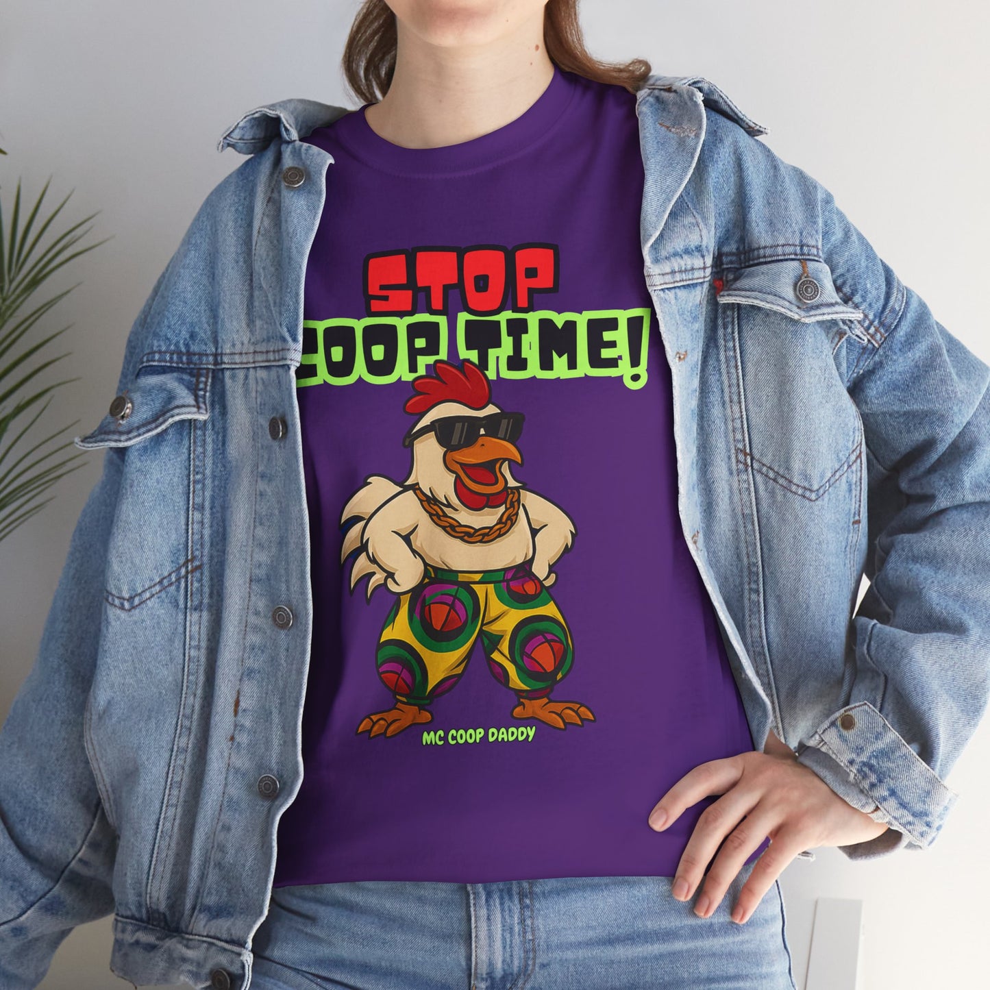 Stop COOP TIME! Funny Chicken T-Shirt – MC Coop Daddy 90s Hip Hop Parody Tee | Unisex Heavy Cotton | ChickenPop Apparel