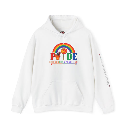 Pride Hoodie – ChickenPop Apparel | Rainbow Logo with Coop Daddy – Unisex LGBTQ+ Sweatshirt