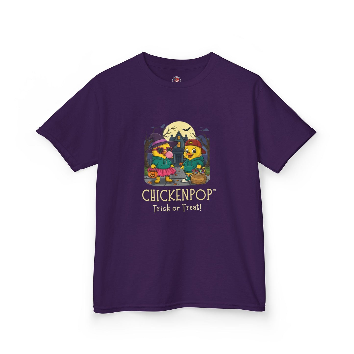Trick or Treat Kids Halloween Tee | ChickenPop Lil’ Cluckers Sunny & Scramble Halloween Shirt