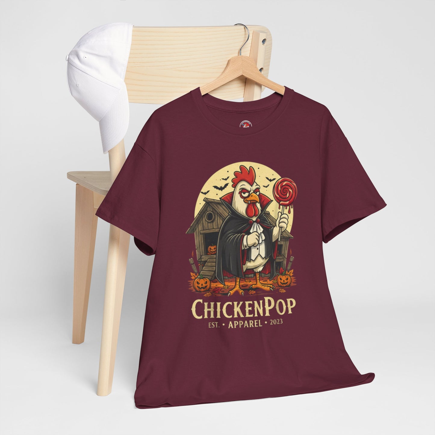 ChickenPop Sucker For a Pop Vampire Rooster Halloween T-Shirt – Funny Spooky Graphic Tee for Fall & Costume Season