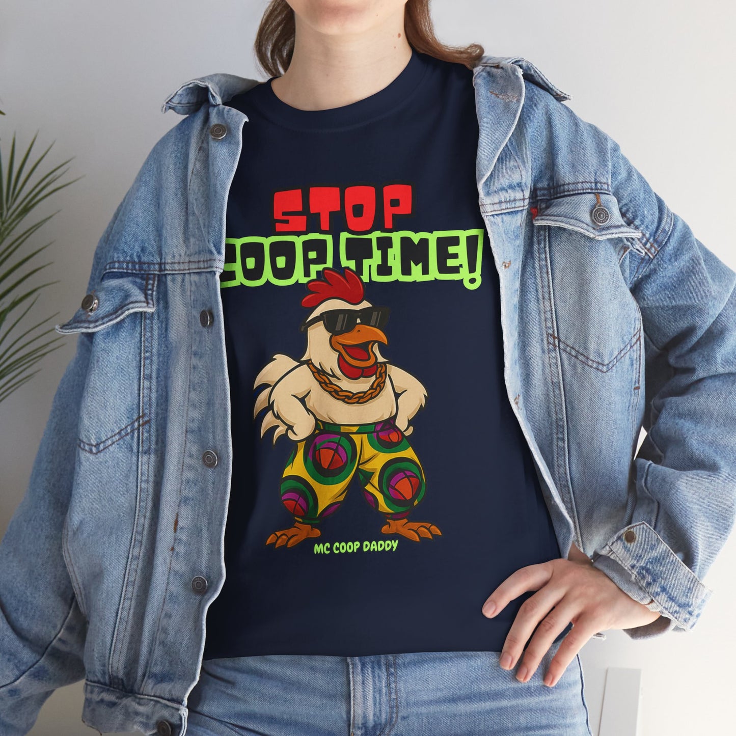 Stop COOP TIME! Funny Chicken T-Shirt – MC Coop Daddy 90s Hip Hop Parody Tee | Unisex Heavy Cotton | ChickenPop Apparel