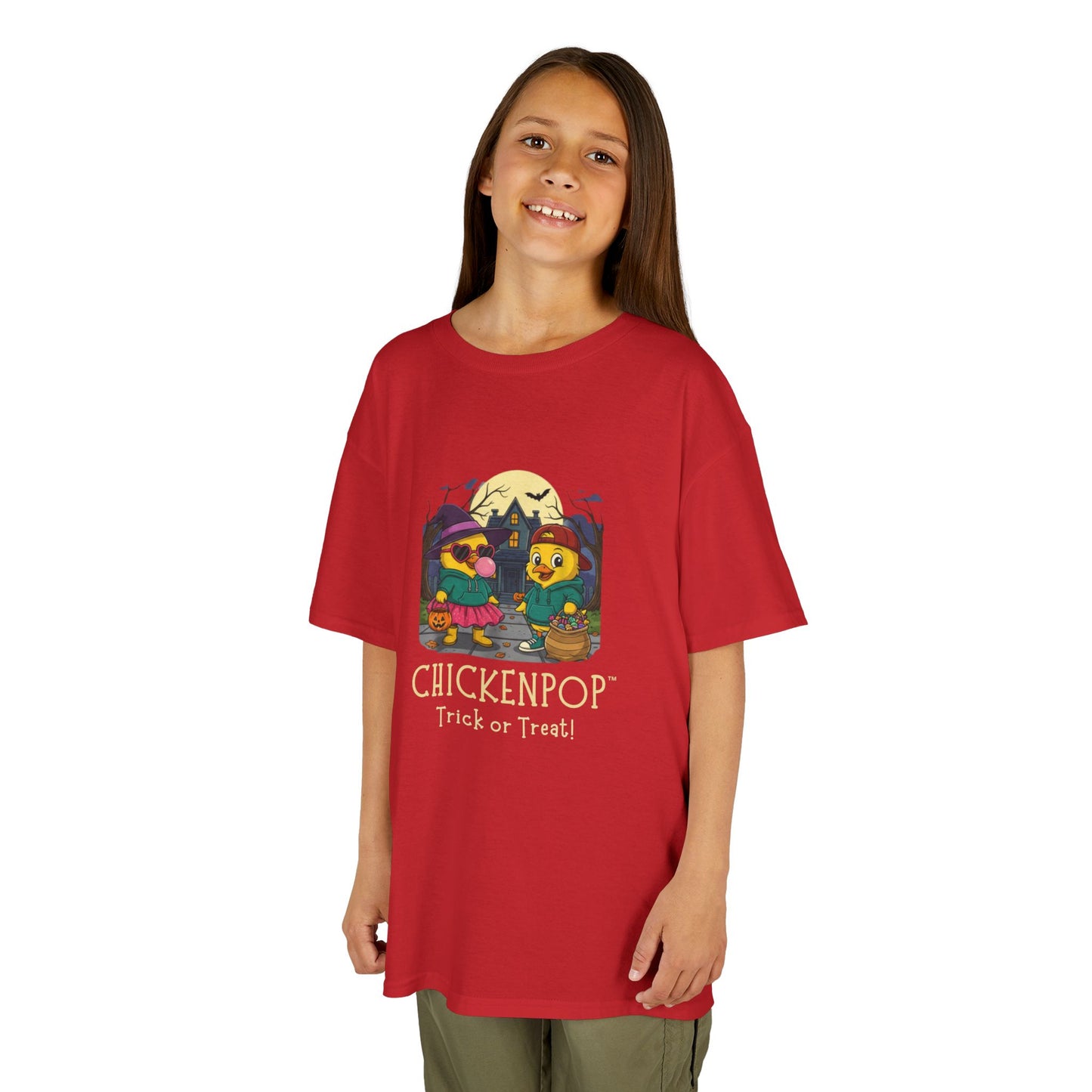 Trick or Treat Kids Halloween Tee | ChickenPop Lil’ Cluckers Sunny & Scramble Halloween Shirt