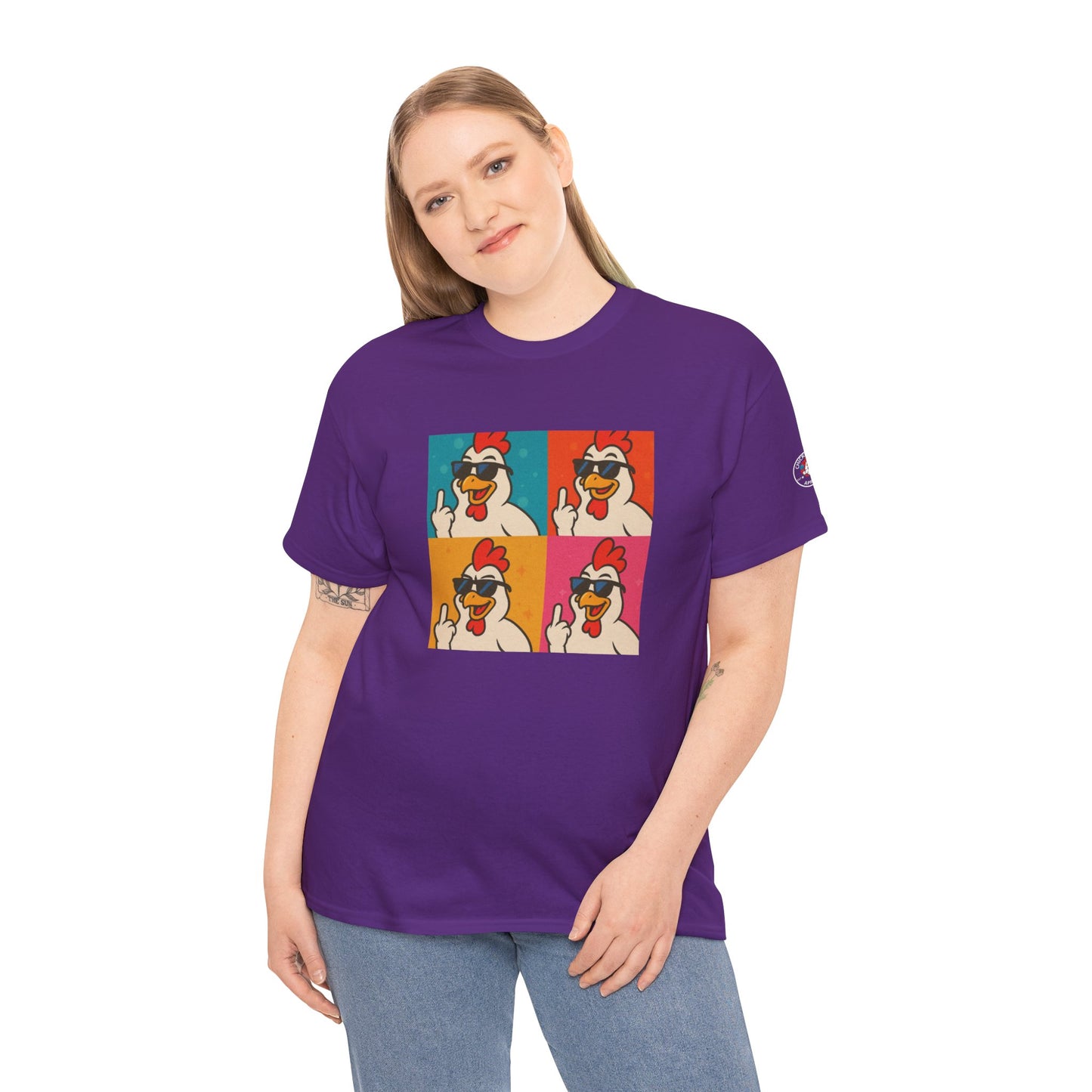 Warhol Pop Art Chicken T-Shirt – Funny Coop Daddy Middle Finger Tee for Bold Style