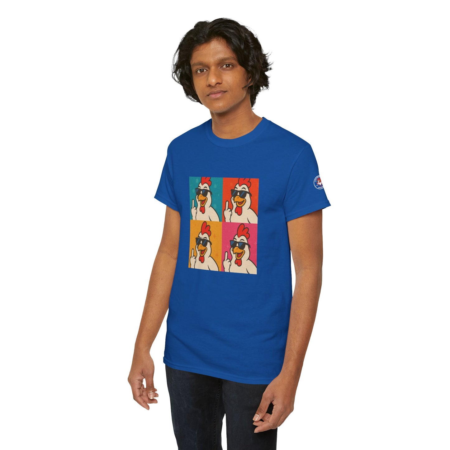 Warhol Pop Art Chicken T-Shirt – Funny Coop Daddy Middle Finger Tee for Bold Style