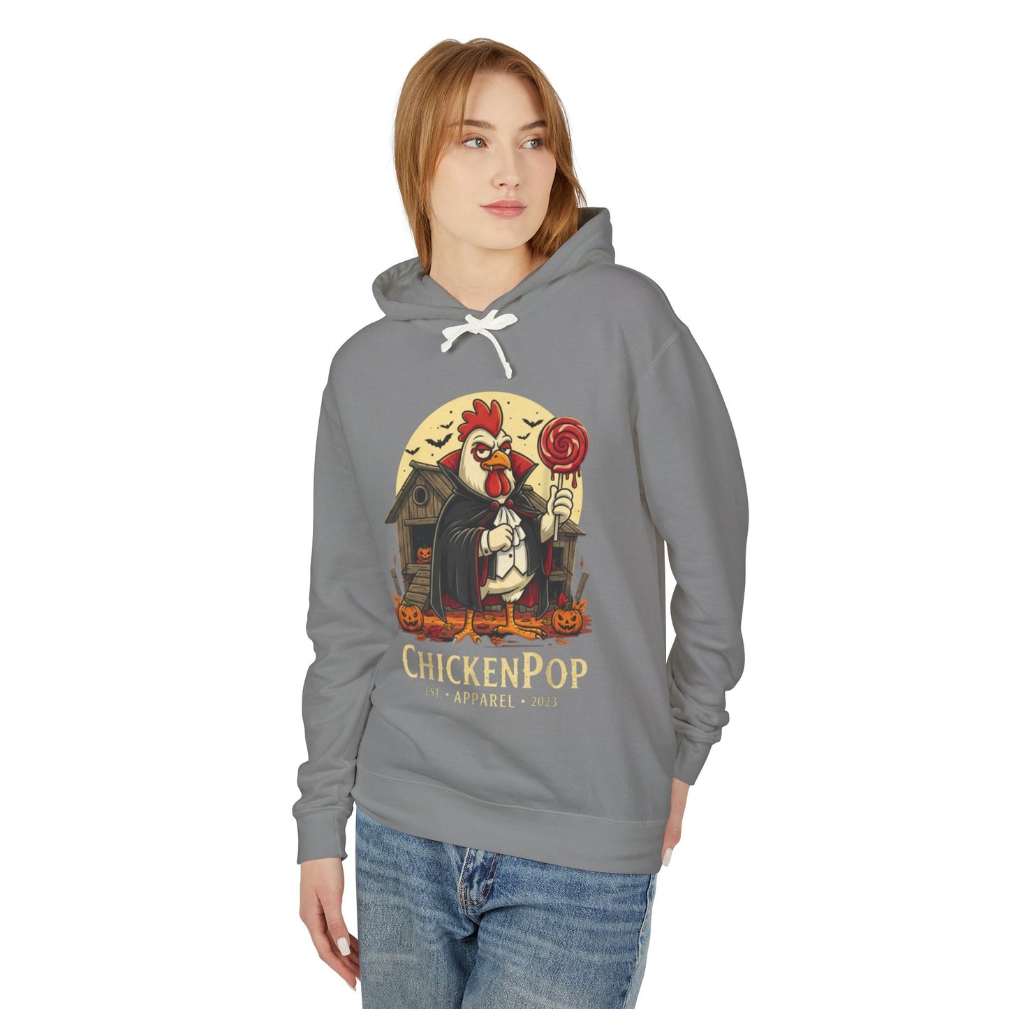 ChickenPop Vampire Rooster Halloween Hoodie Unisex w/o pouch. Perfect For Fall