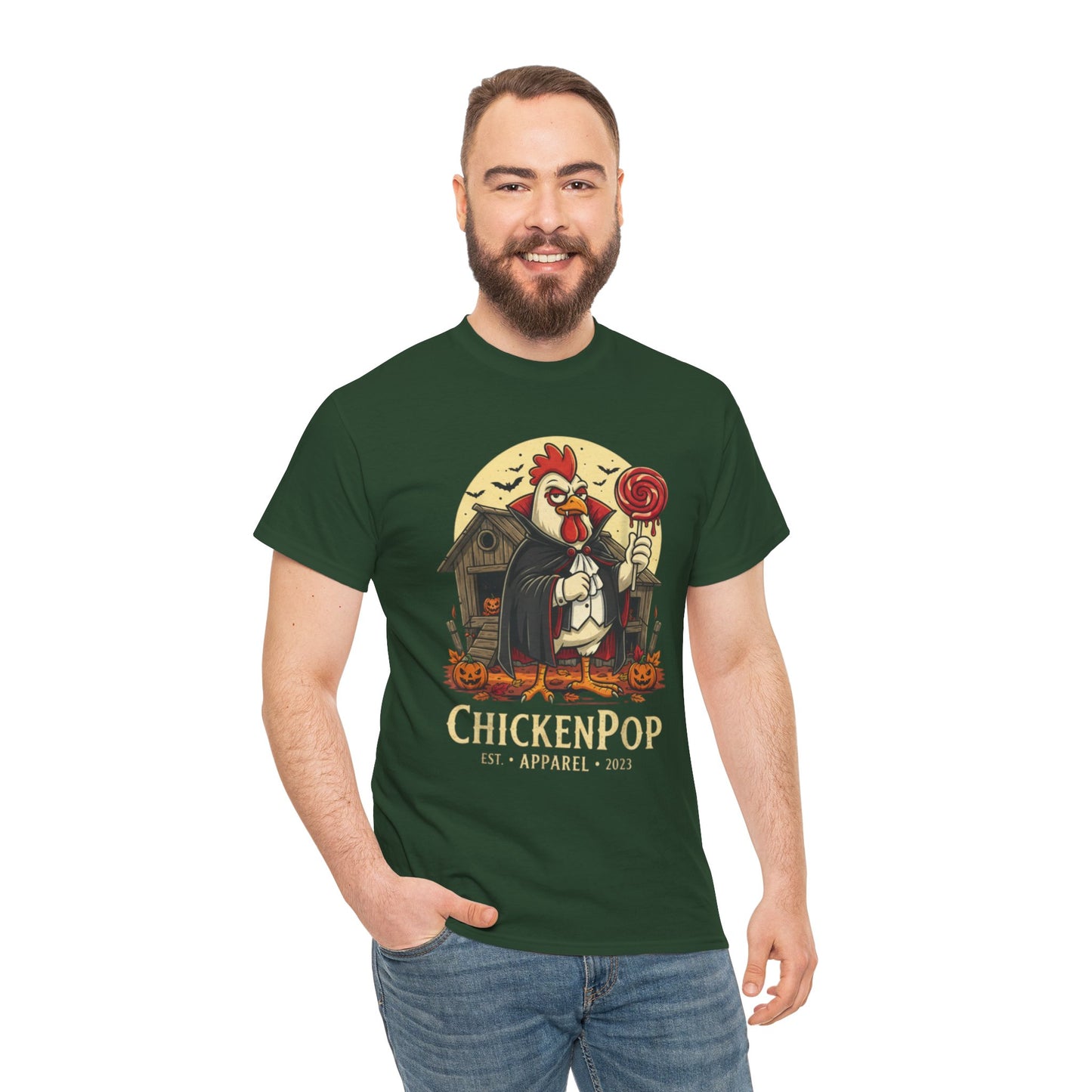 ChickenPop Sucker For a Pop Vampire Rooster Halloween T-Shirt – Funny Spooky Graphic Tee for Fall & Costume Season
