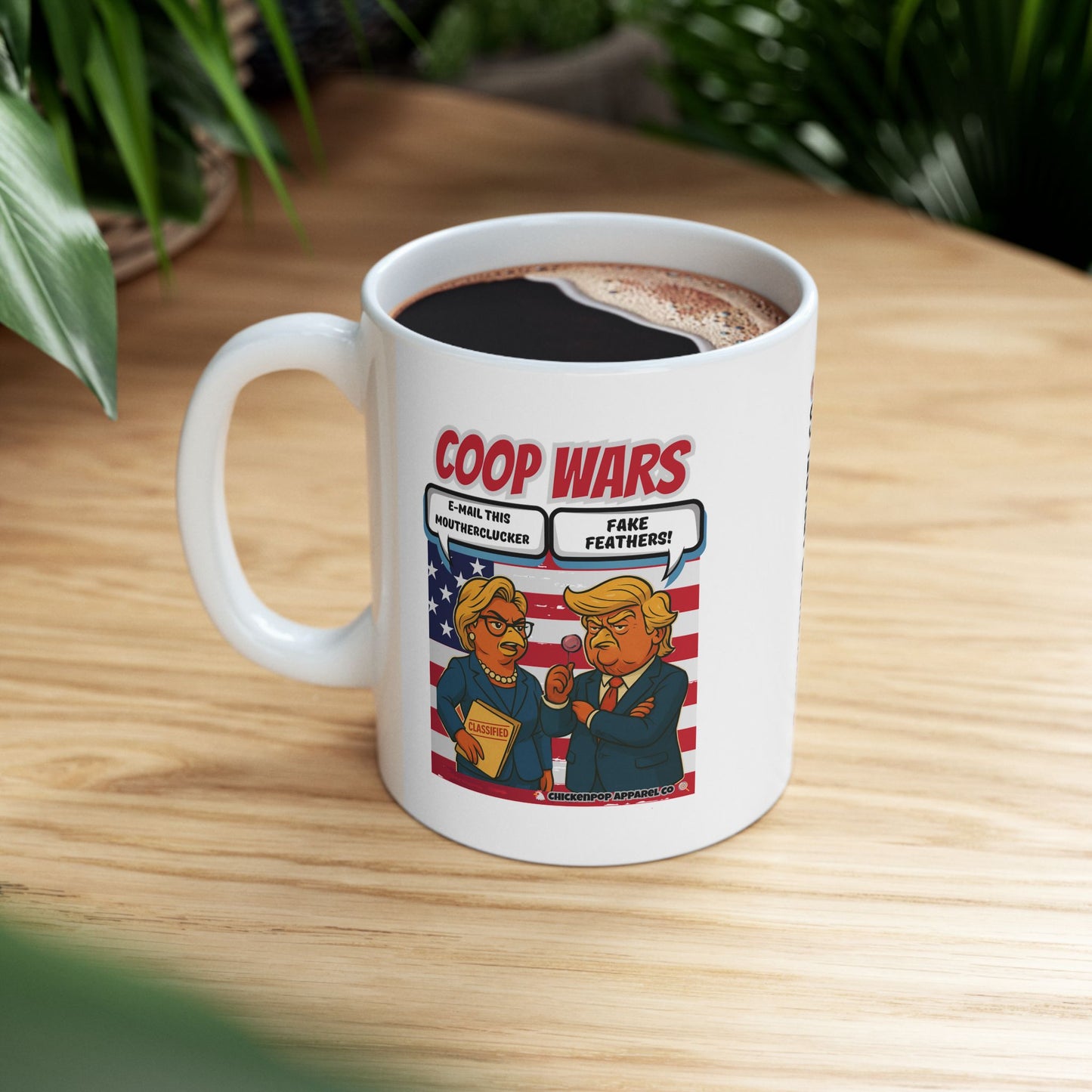 Coop Wars™ Political Satire Mug – Hilaregg Cluckton vs. Cock-a-Doodle-Don | Funny Coffee Cup (11oz / 15oz)
