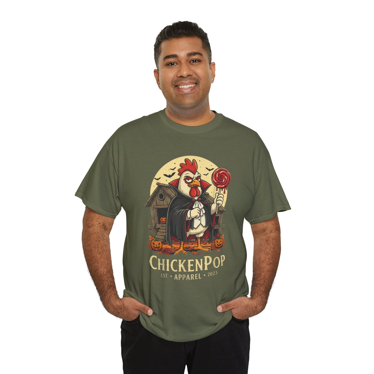 ChickenPop Sucker For a Pop Vampire Rooster Halloween T-Shirt – Funny Spooky Graphic Tee for Fall & Costume Season