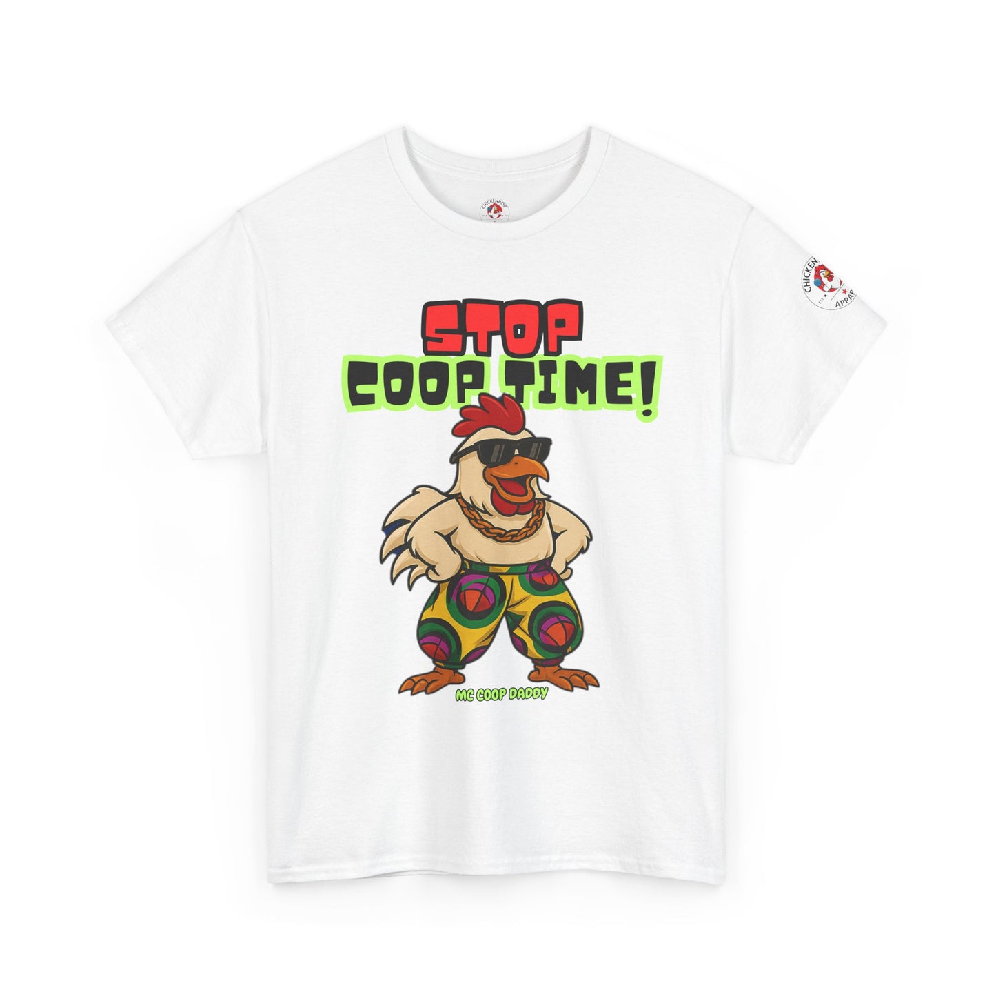 Stop COOP TIME! Funny Chicken T-Shirt – MC Coop Daddy 90s Hip Hop Parody Tee | Unisex Heavy Cotton | ChickenPop Apparel