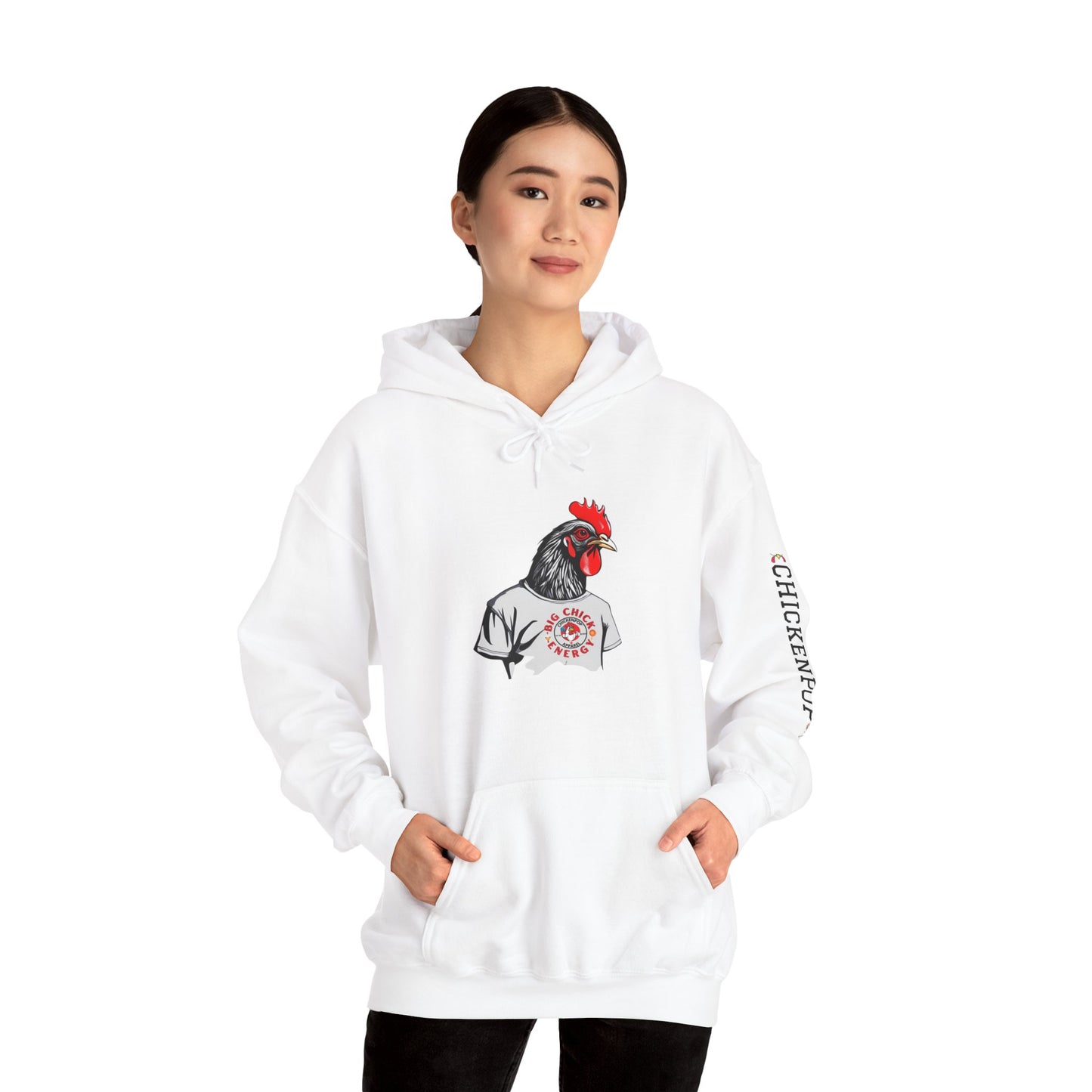 Big Chick Energy Giant Rooster Logo Unisex Hoodie - ChickenPop Arm Logo Edition