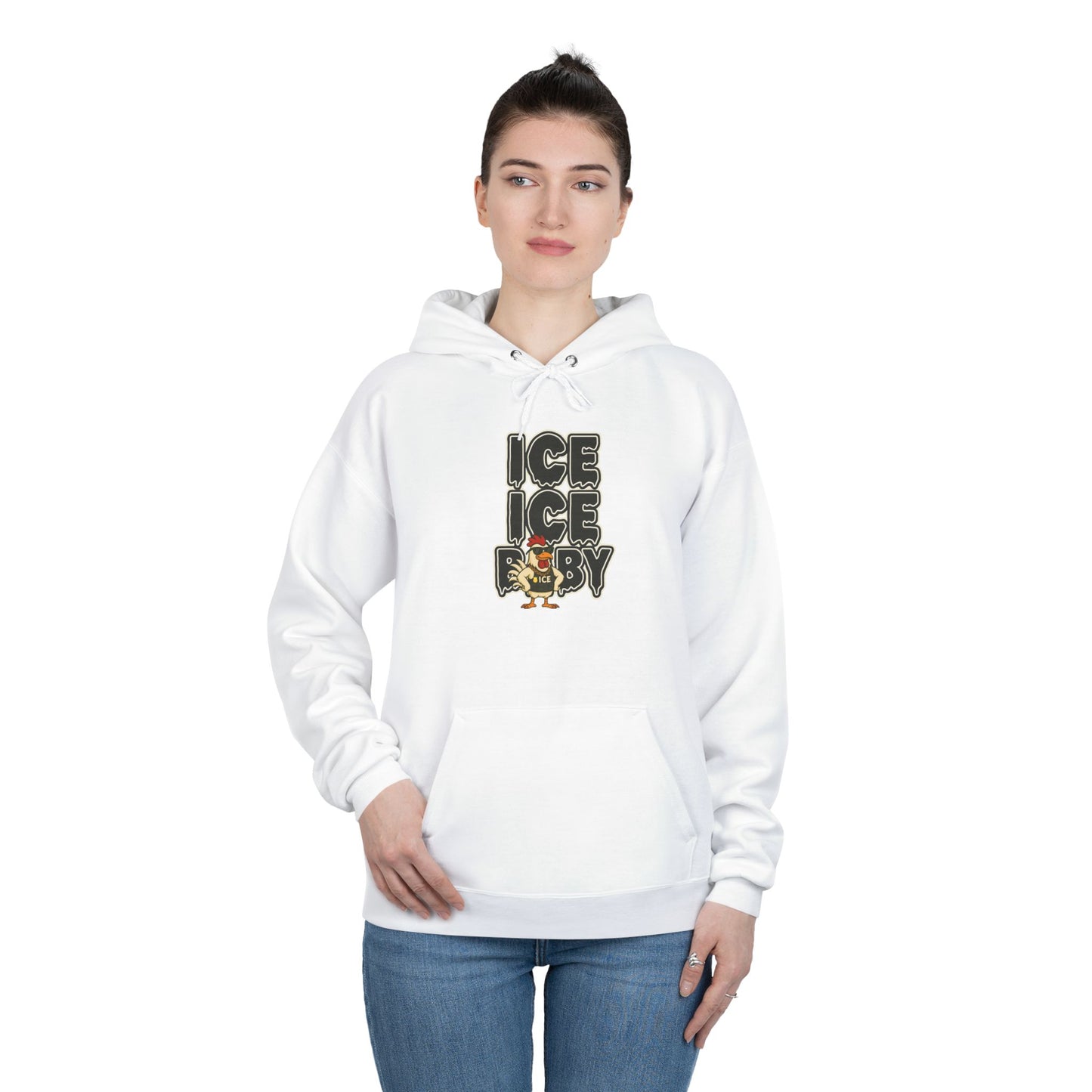ICE ICE BABY Funny Chicken Hoodie – Retro Hip-Hop Pullover for Music Fans, Students & Cold-Weather Comedians