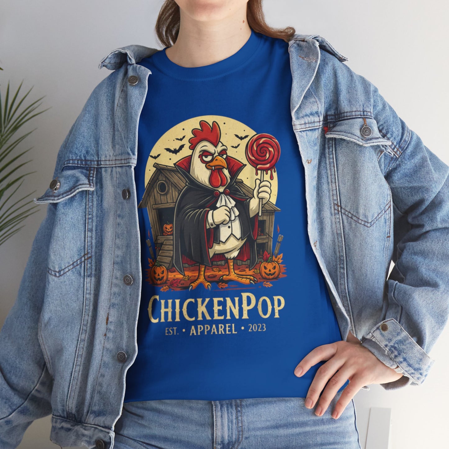 ChickenPop Sucker For a Pop Vampire Rooster Halloween T-Shirt – Funny Spooky Graphic Tee for Fall & Costume Season