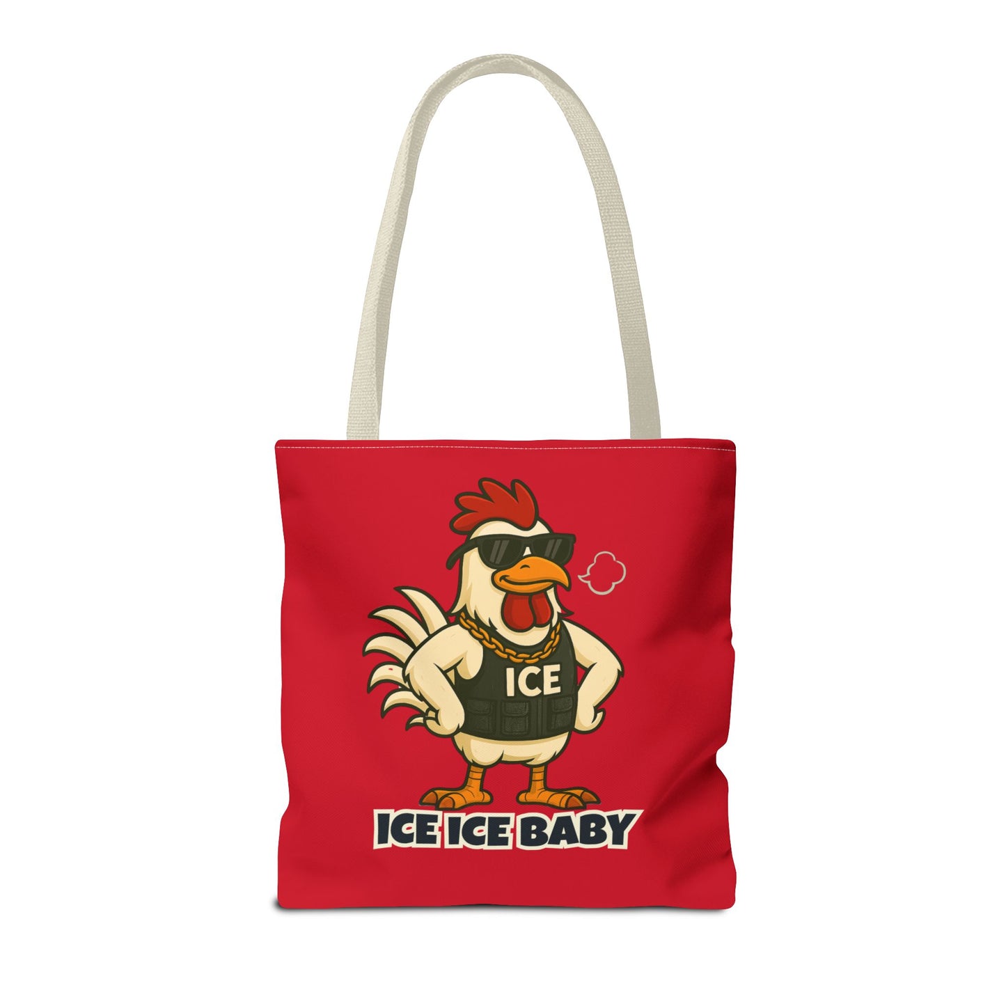 Ice Ice Baby Chicken Tote Bag – Funny Coop Daddy Design, Bold Red Reusable Shopping Bag