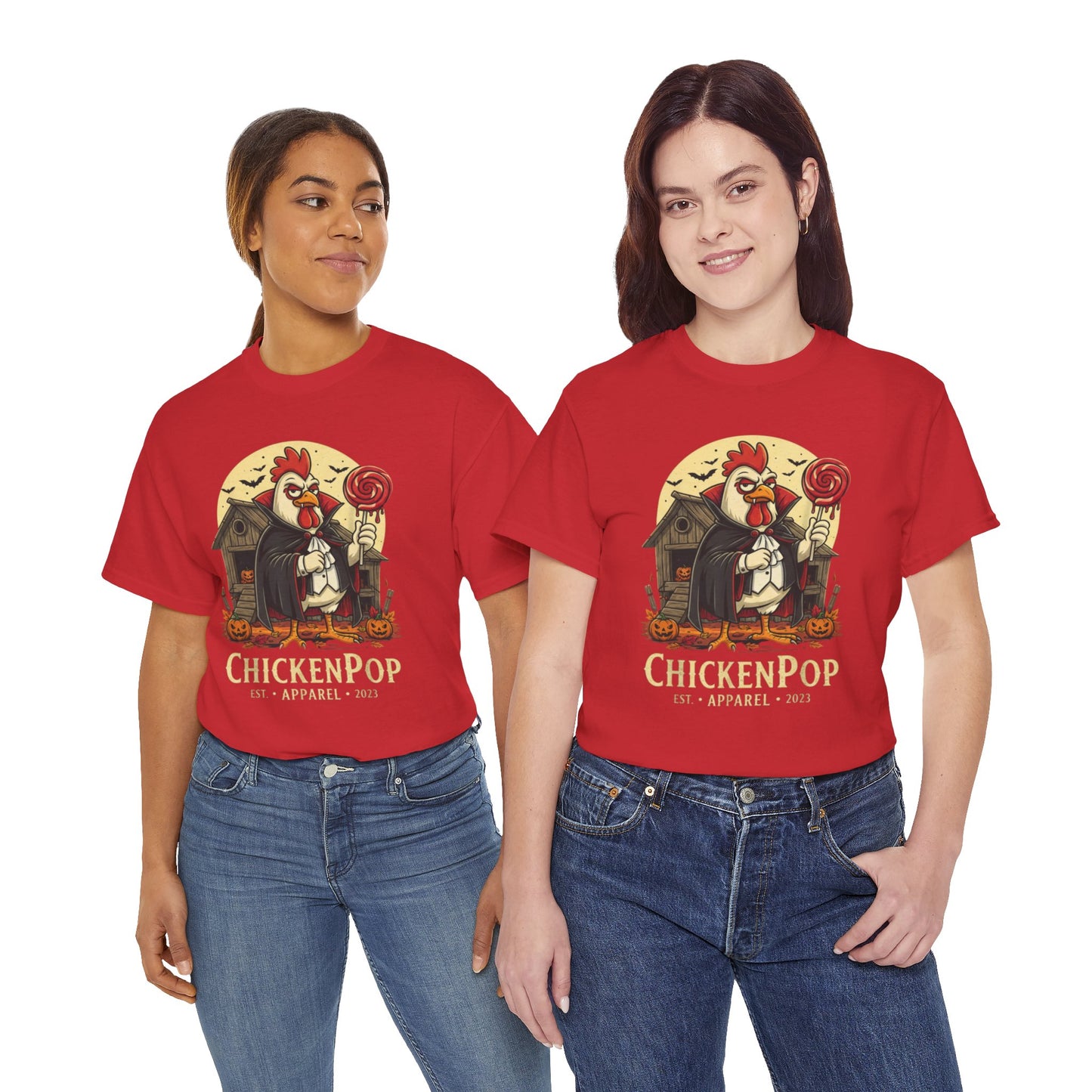 ChickenPop Sucker For a Pop Vampire Rooster Halloween T-Shirt – Funny Spooky Graphic Tee for Fall & Costume Season