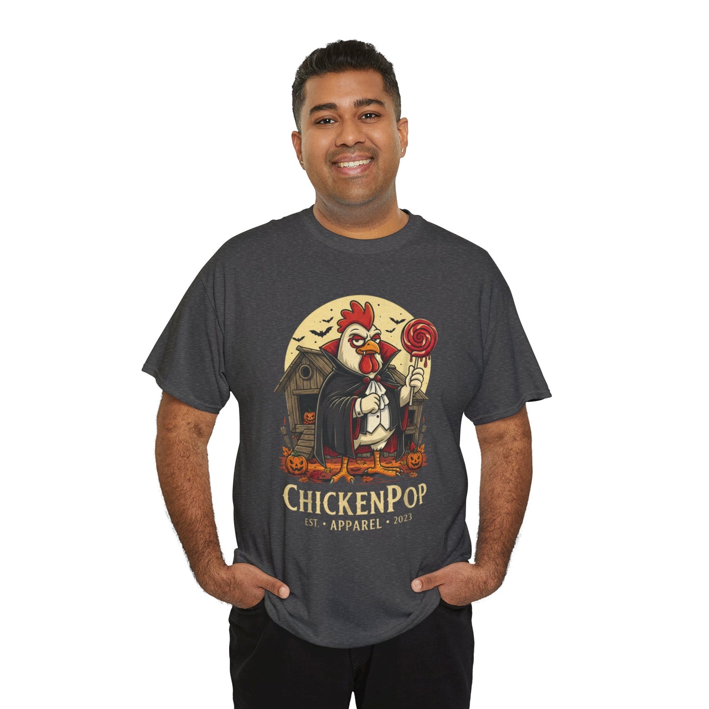 ChickenPop Sucker For a Pop Vampire Rooster Halloween T-Shirt – Funny Spooky Graphic Tee for Fall & Costume Season