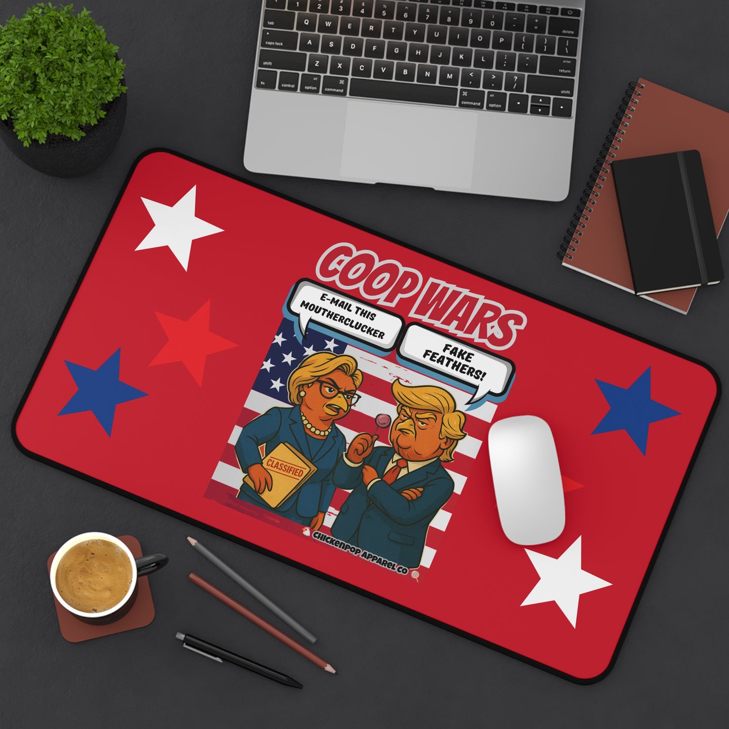 Coop Wars™ Desk Mat – Political Chicken Fight | Hilaregg Cluckton vs. Cock-a-Doodle-Don Office Accessory