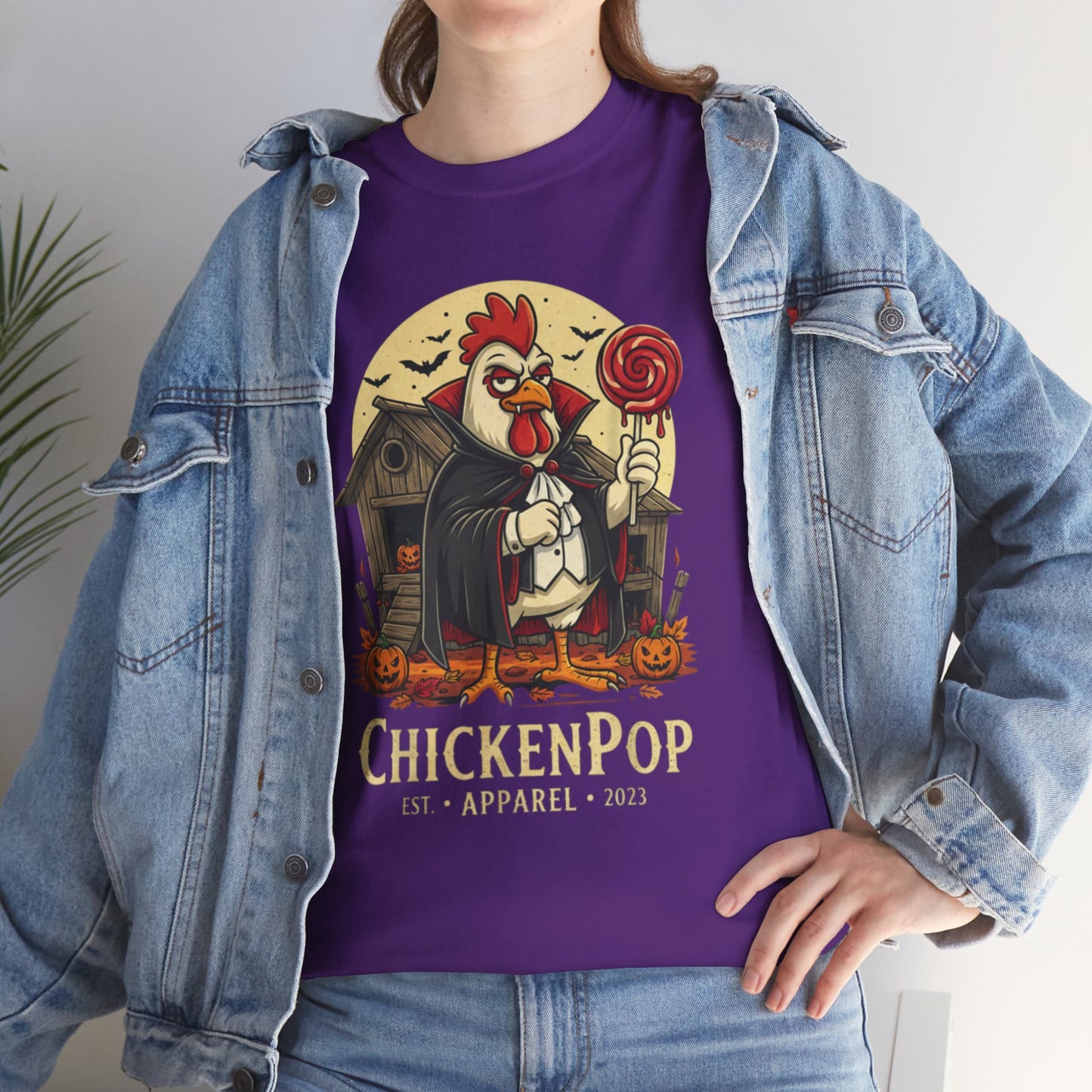 ChickenPop Sucker For a Pop Vampire Rooster Halloween T-Shirt – Funny Spooky Graphic Tee for Fall & Costume Season