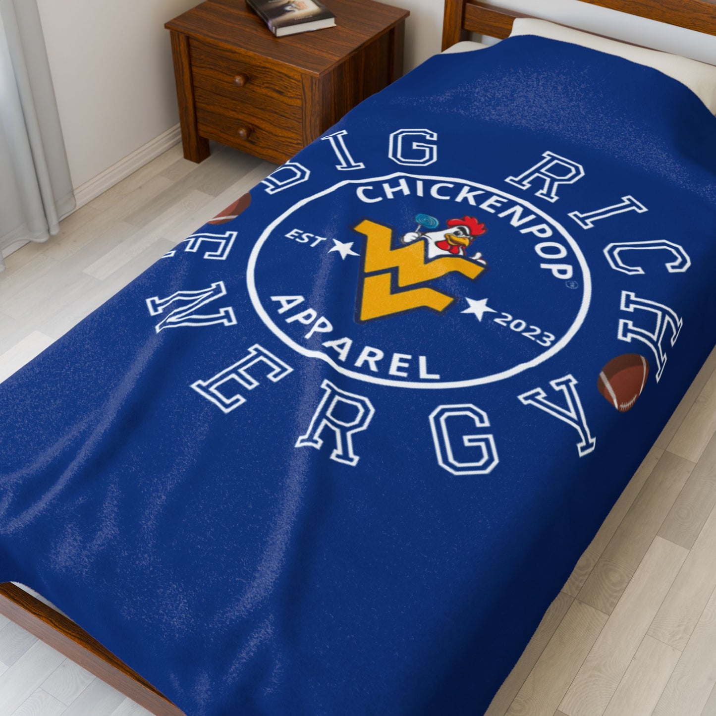 ChickenPop Apparel Big Rich Energy Original Logo Velveteen Plush Blanket Royal Blue
