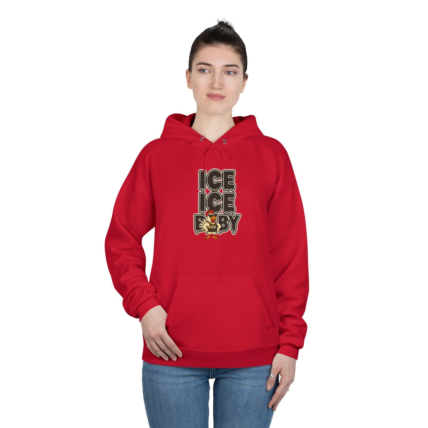 ICE ICE BABY Funny Chicken Hoodie – Retro Hip-Hop Pullover for Music Fans, Students & Cold-Weather Comedians