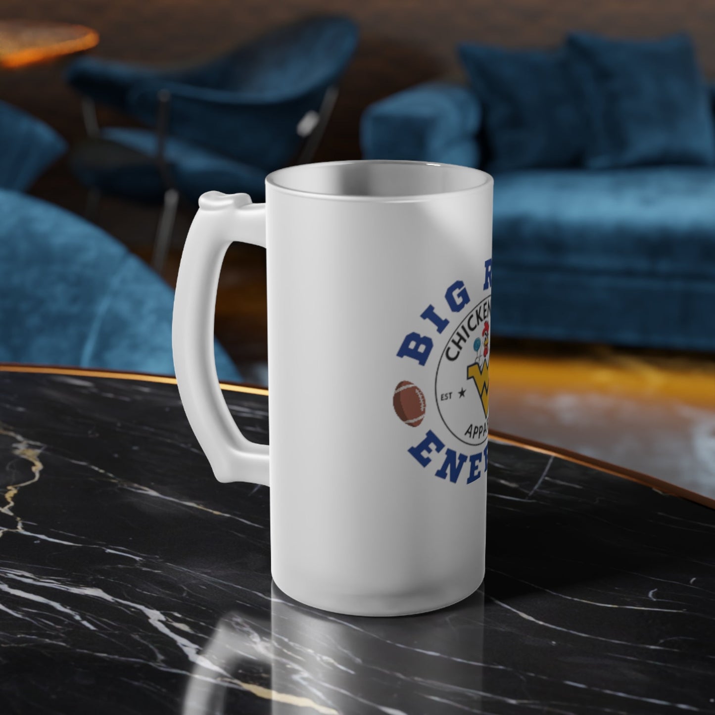 Frosted Glass Beer Mug - BIG RICH ENERGY Design for Tailgating & Celebrations