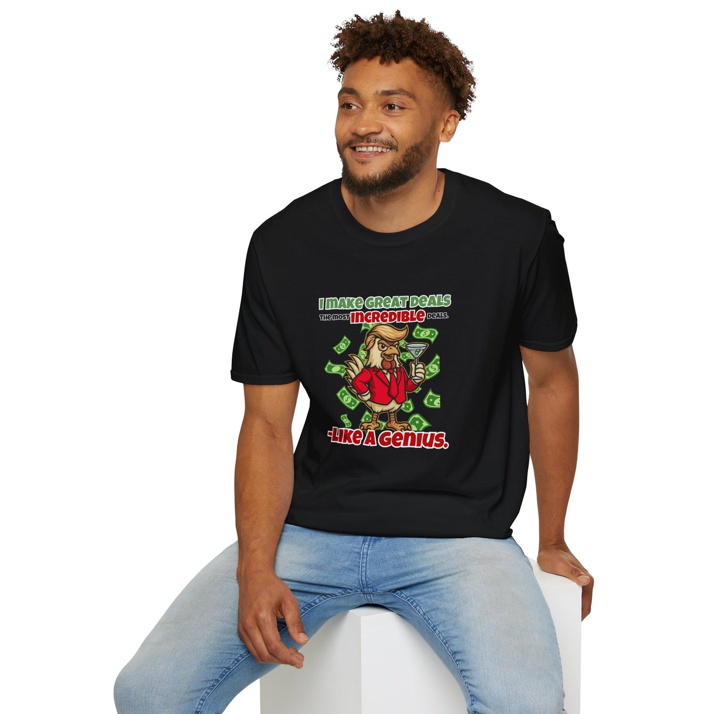 Cock-a-Doodle-Don “Like a Genius” Money Deal Rooster Tee – Funny Political Satire Shirt | ChickenPop Apparel Co.