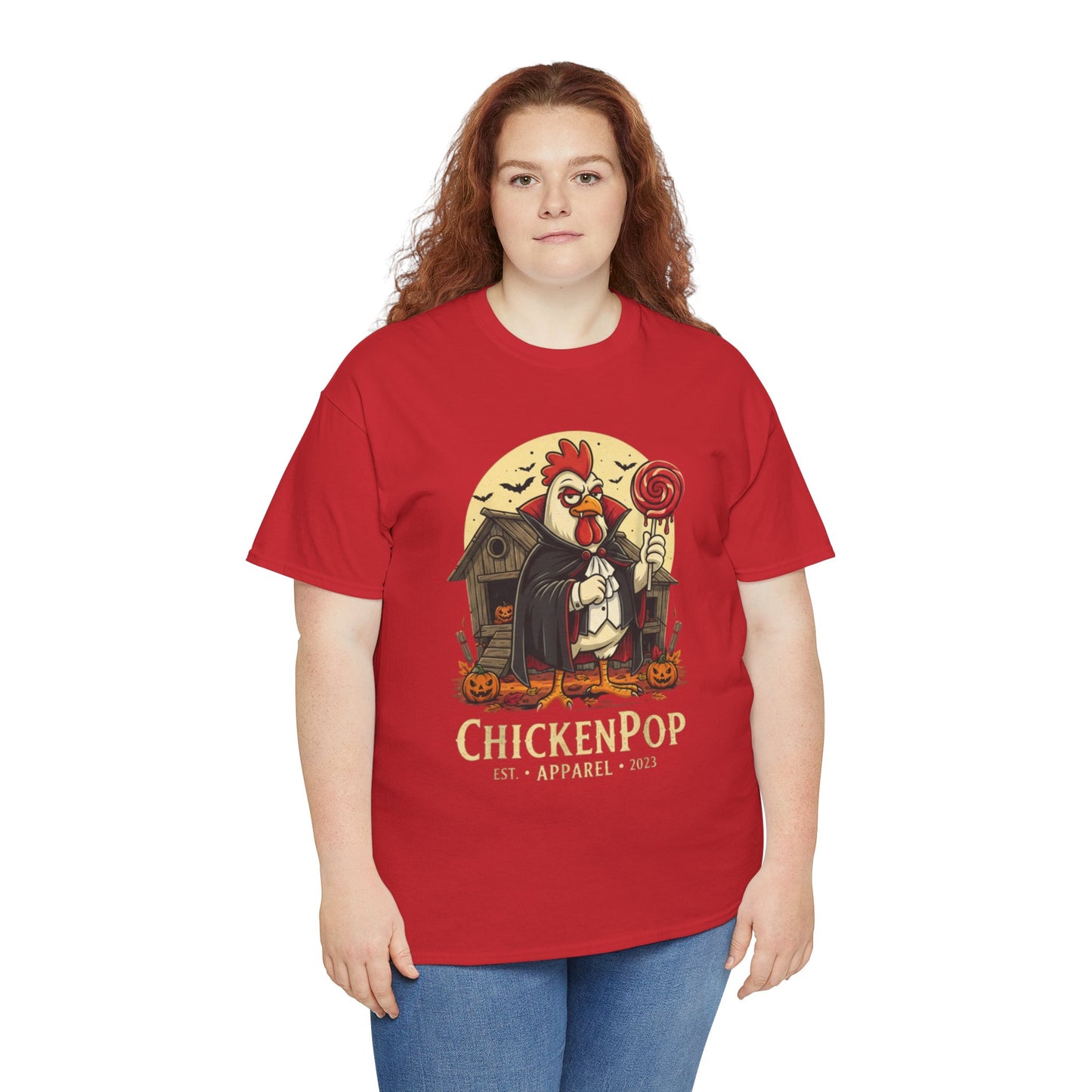 ChickenPop Sucker For a Pop Vampire Rooster Halloween T-Shirt – Funny Spooky Graphic Tee for Fall & Costume Season