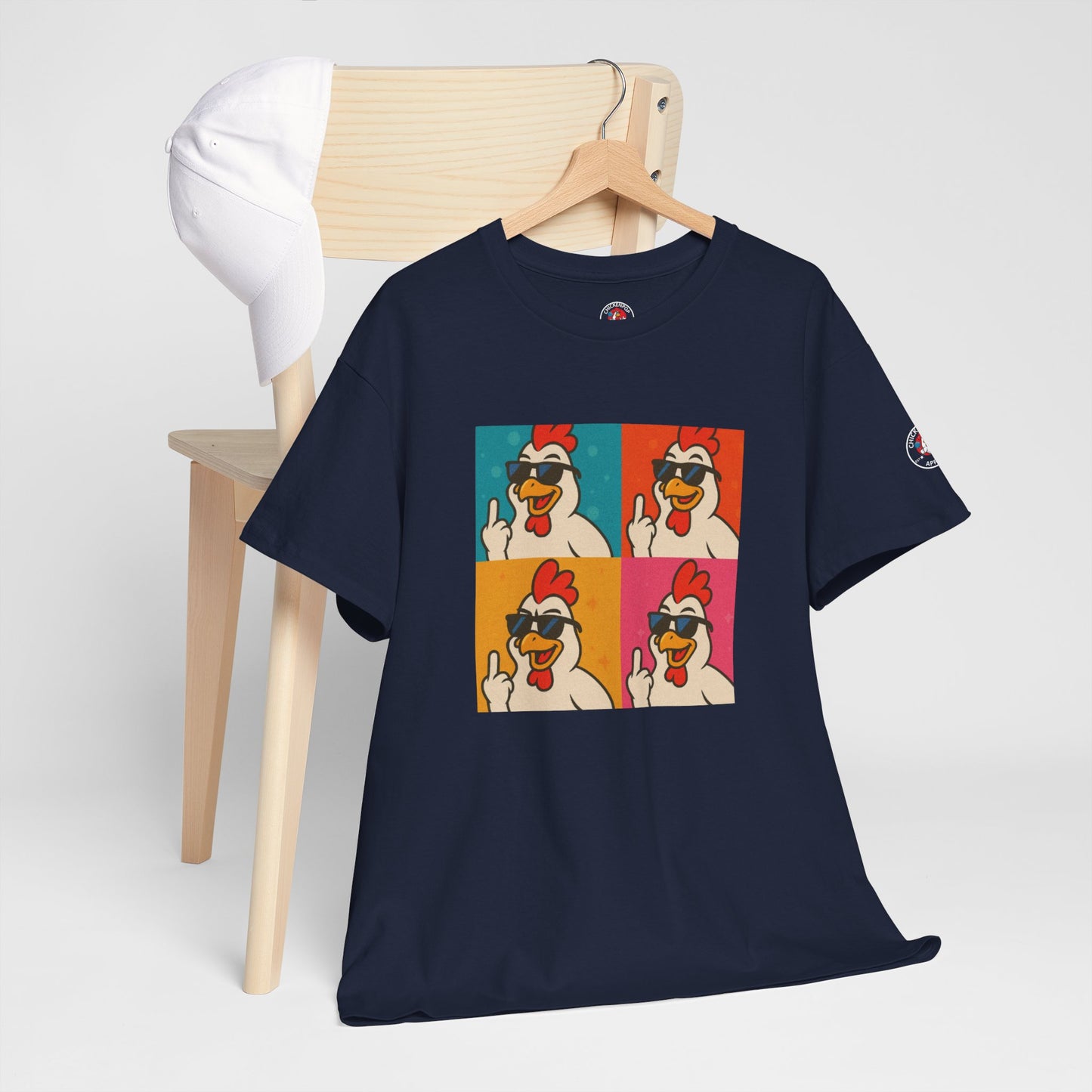 Warhol Pop Art Chicken T-Shirt – Funny Coop Daddy Middle Finger Tee for Bold Style