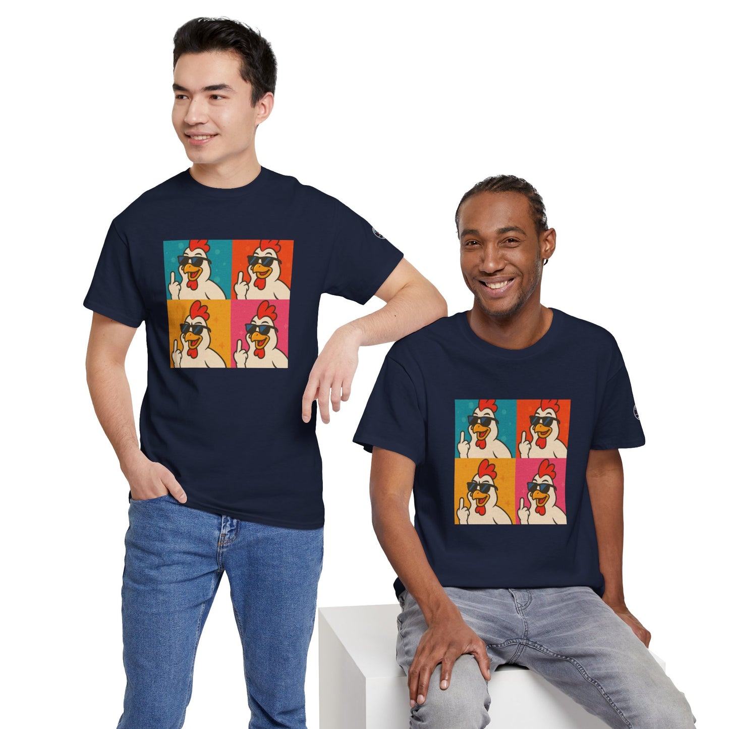 Warhol Pop Art Chicken T-Shirt – Funny Coop Daddy Middle Finger Tee for Bold Style