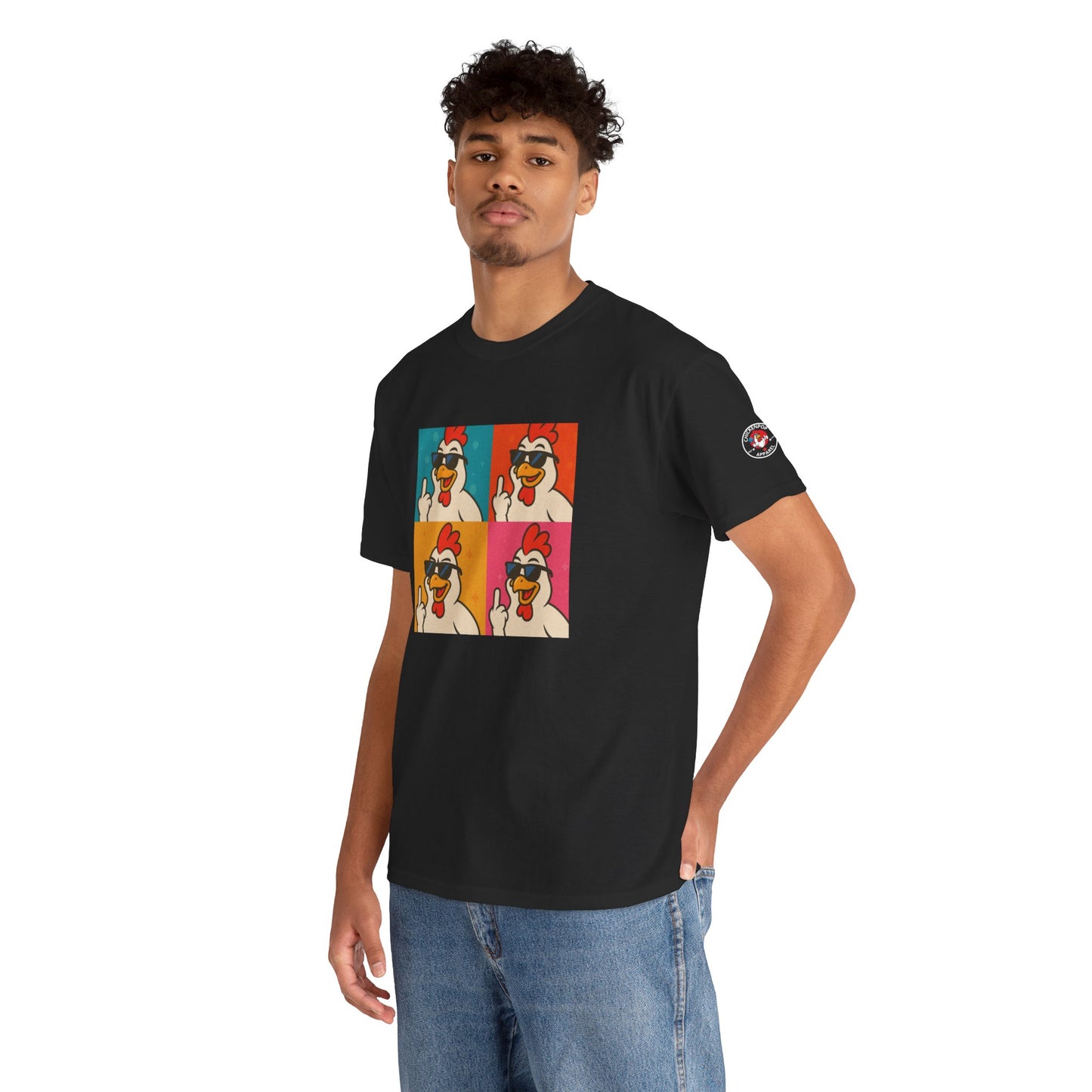 Warhol Pop Art Chicken T-Shirt – Funny Coop Daddy Middle Finger Tee for Bold Style