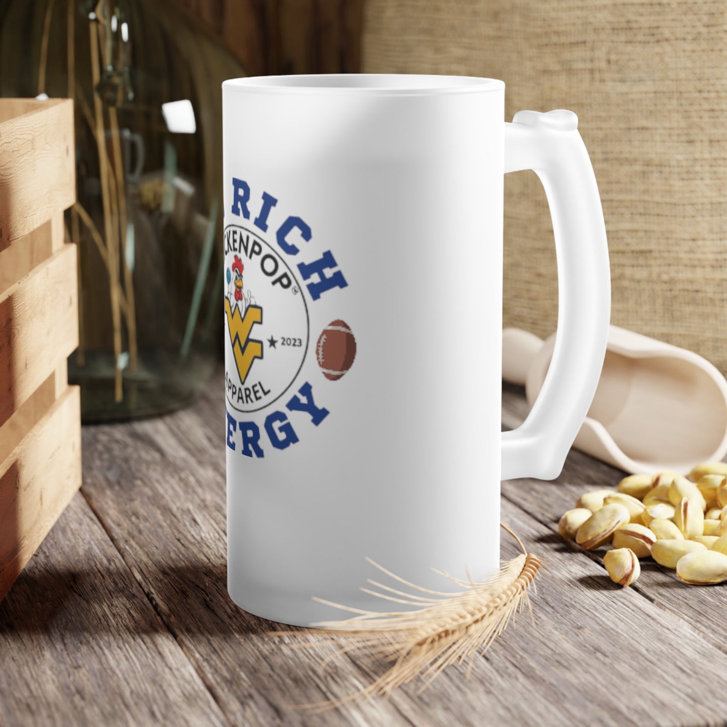 Frosted Glass Beer Mug - BIG RICH ENERGY Design for Tailgating & Celebrations