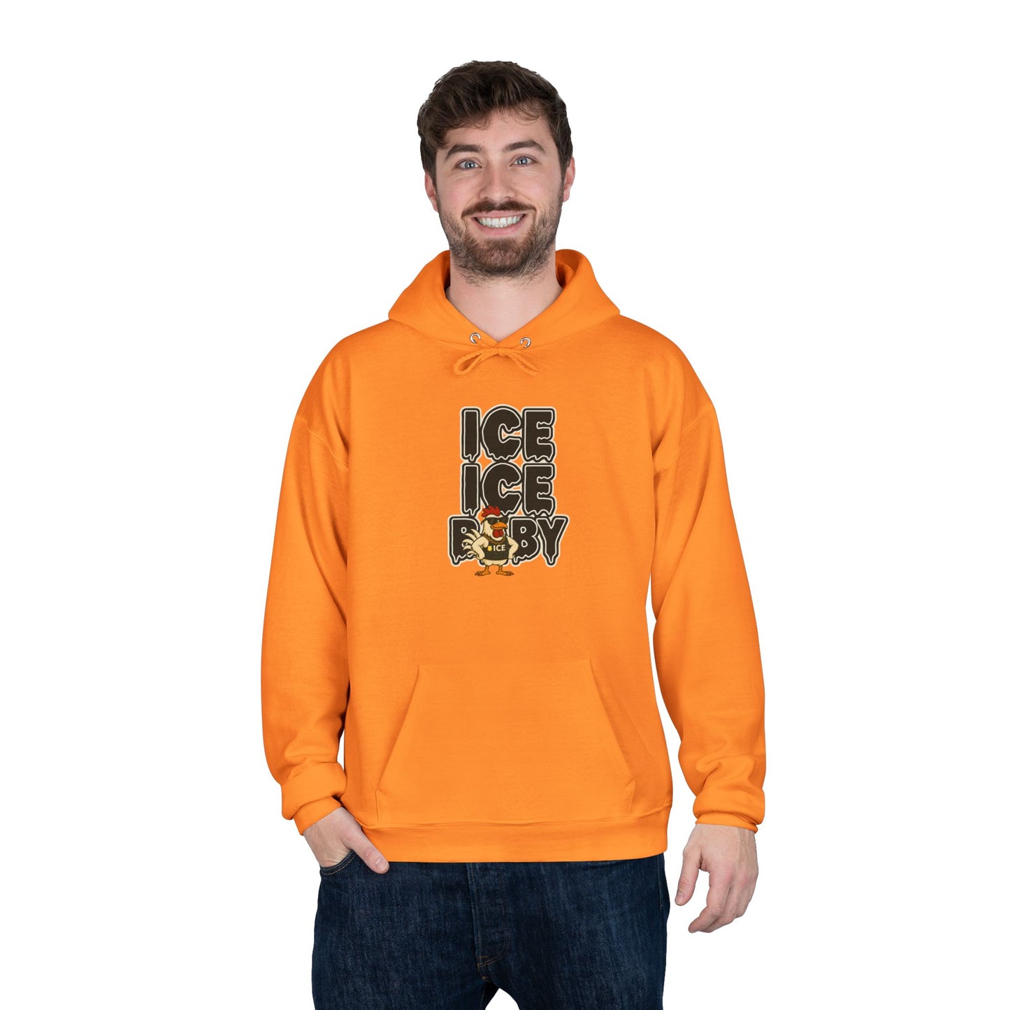 ICE ICE BABY Funny Chicken Hoodie – Retro Hip-Hop Pullover for Music Fans, Students & Cold-Weather Comedians