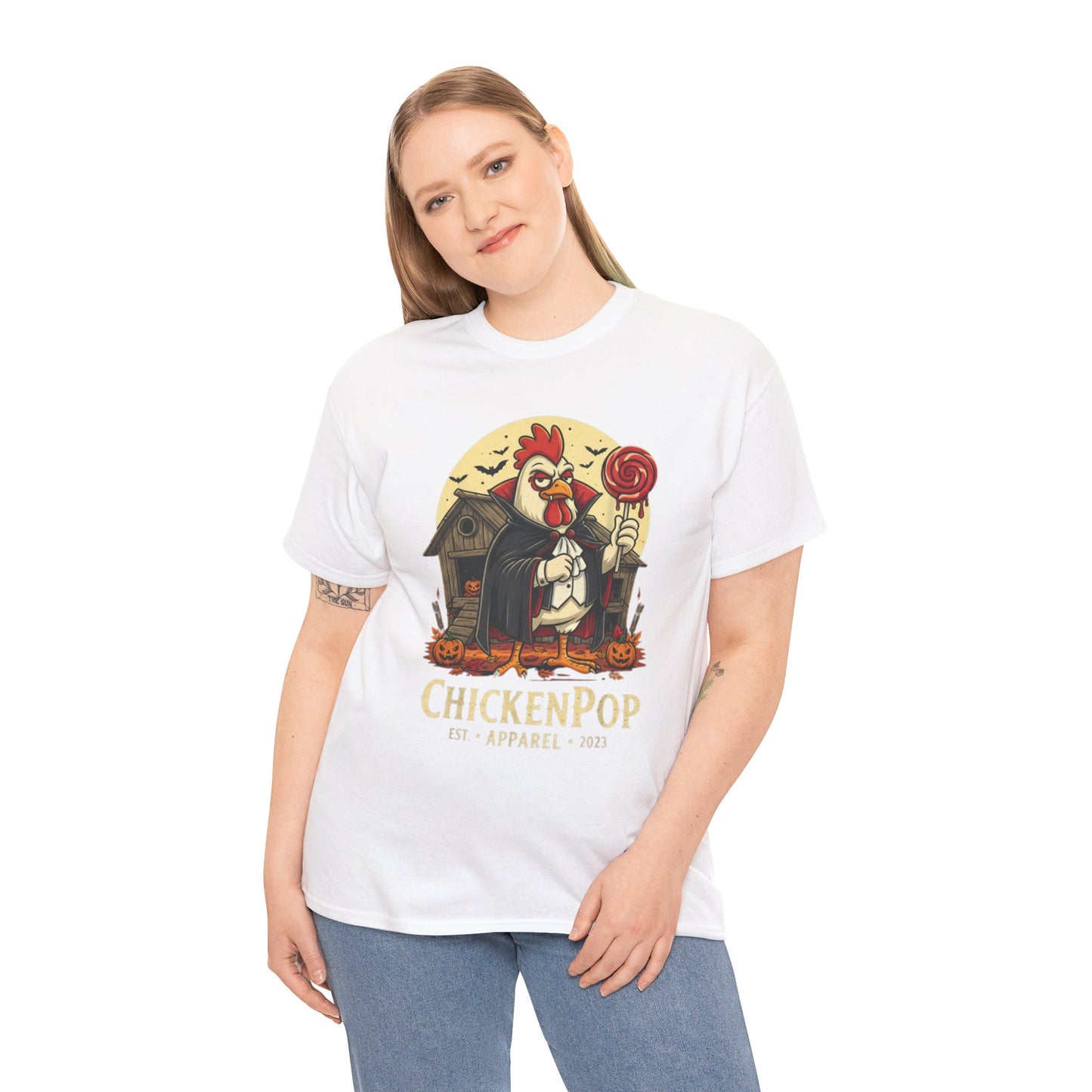ChickenPop Sucker For a Pop Vampire Rooster Halloween T-Shirt – Funny Spooky Graphic Tee for Fall & Costume Season