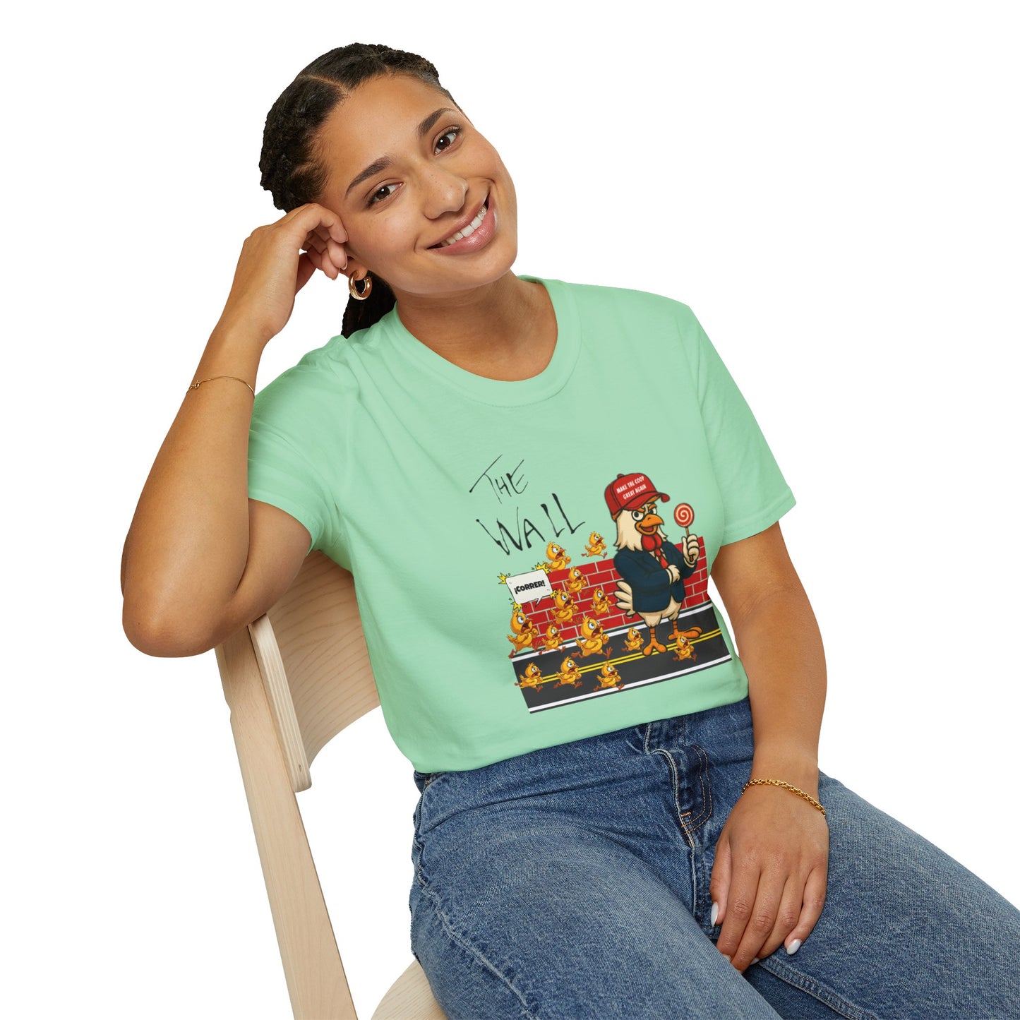Another Chick Thru The Wall | Funny Political Chicken Graphic Tee – Cock-a-Doodle-Don Collection