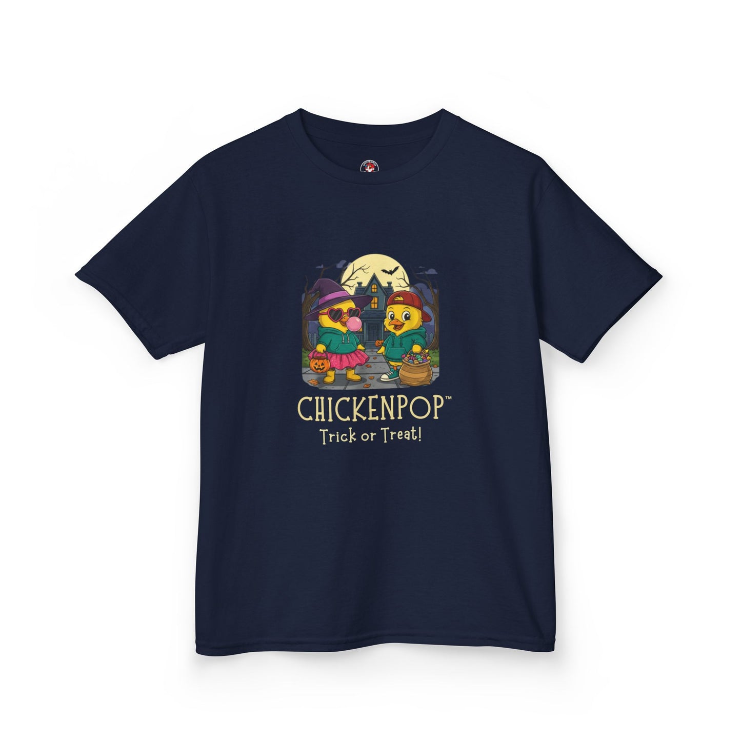 Trick or Treat Kids Halloween Tee | ChickenPop Lil’ Cluckers Sunny & Scramble Halloween Shirt