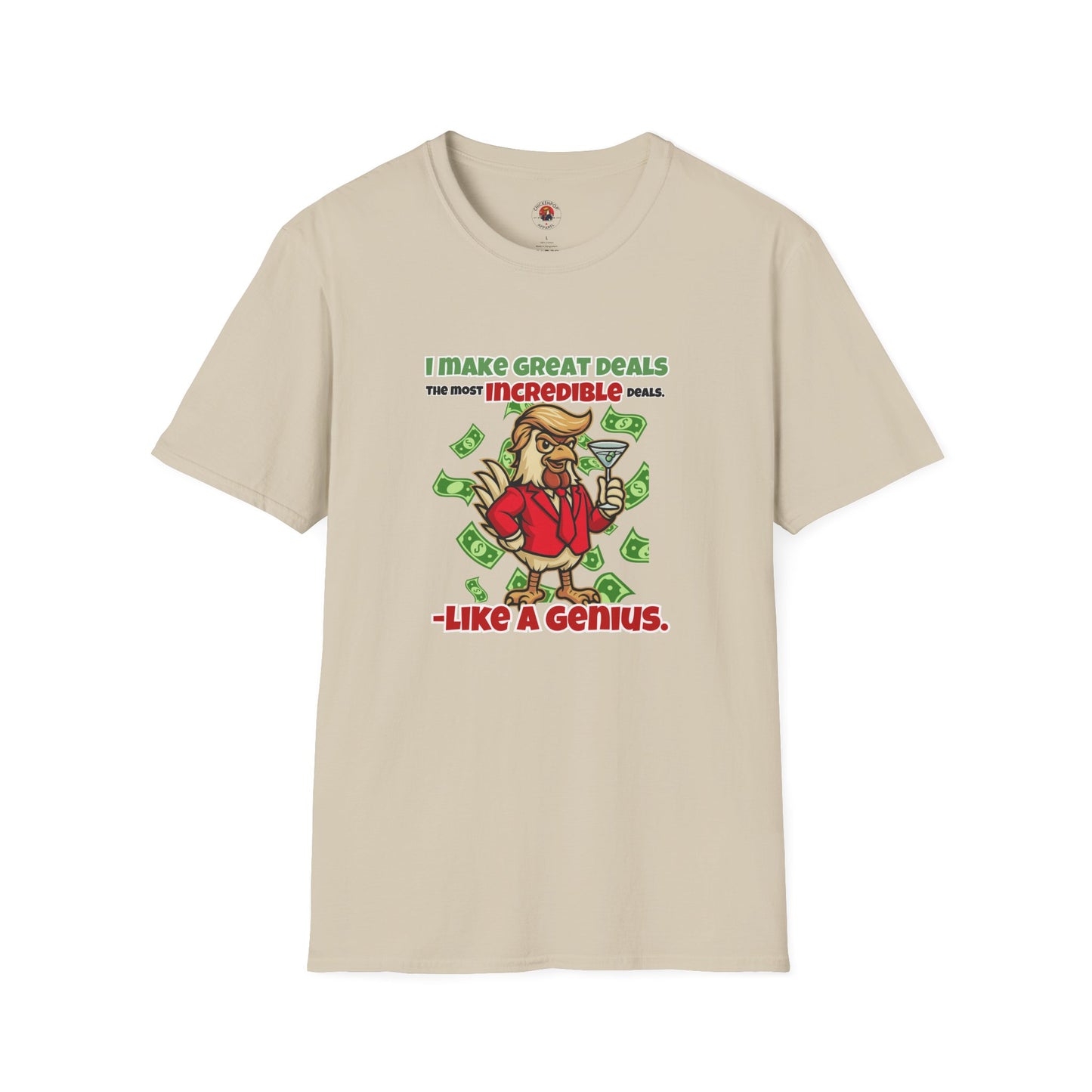 Cock-a-Doodle-Don “Like a Genius” Money Deal Rooster Tee – Funny Political Satire Shirt | ChickenPop Apparel Co.