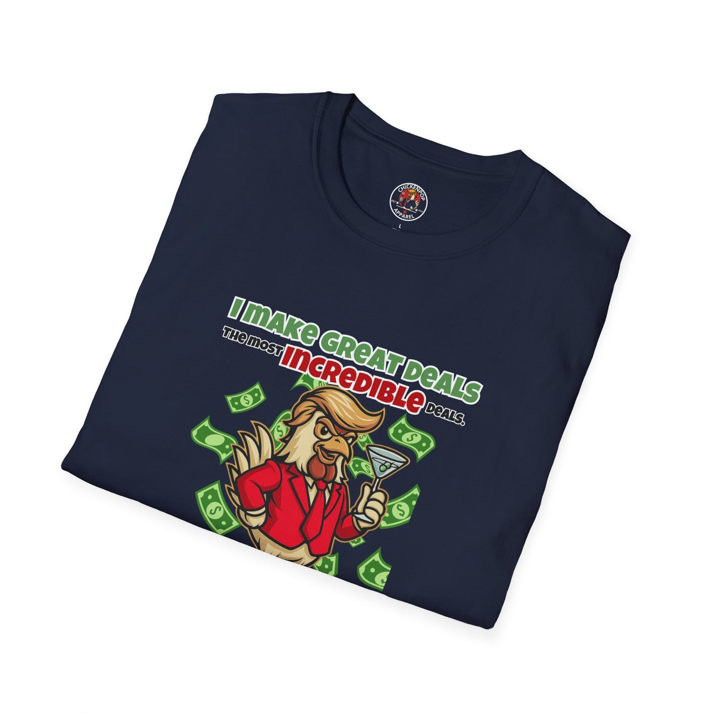 Cock-a-Doodle-Don “Like a Genius” Money Deal Rooster Tee – Funny Political Satire Shirt | ChickenPop Apparel Co.