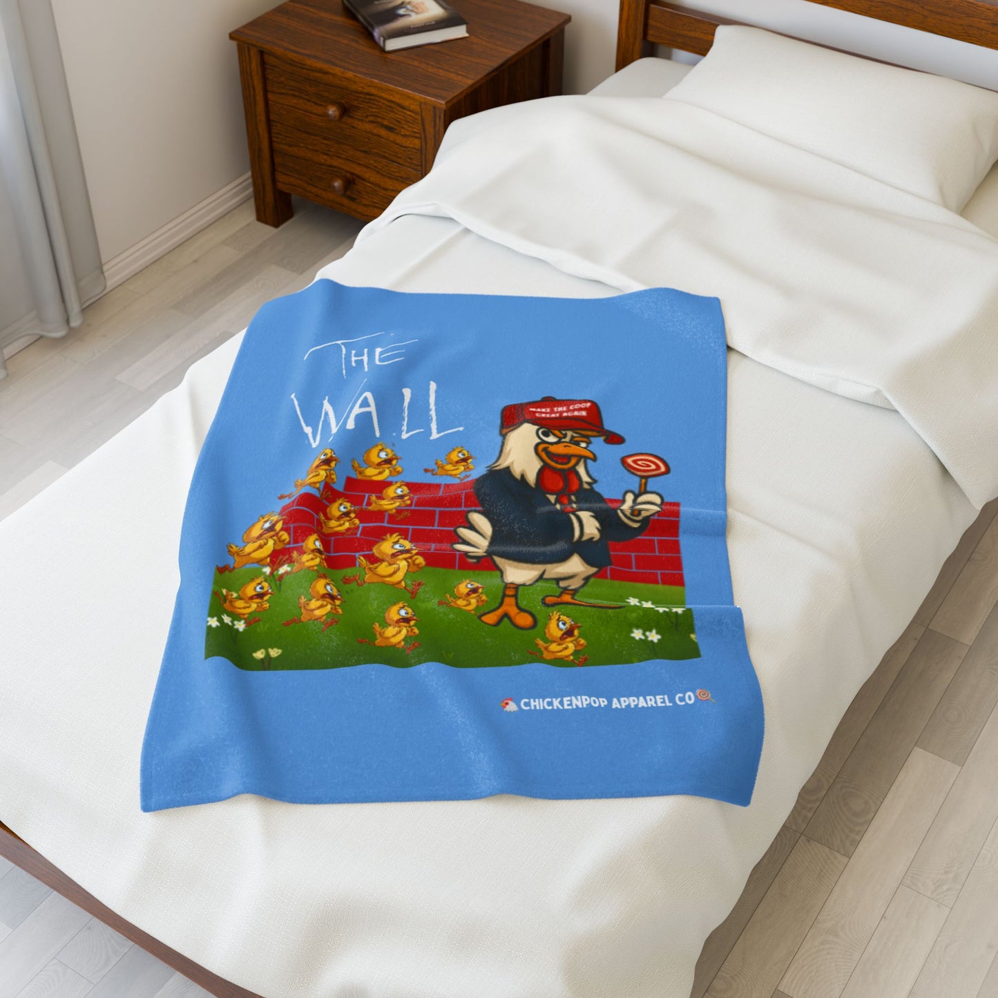 Another Chick Thru The Wall Velveteen Blanket – Funny Political Chicken Throw | Soft, L Satire Blanket for Couch, Bed, or Statement Decor