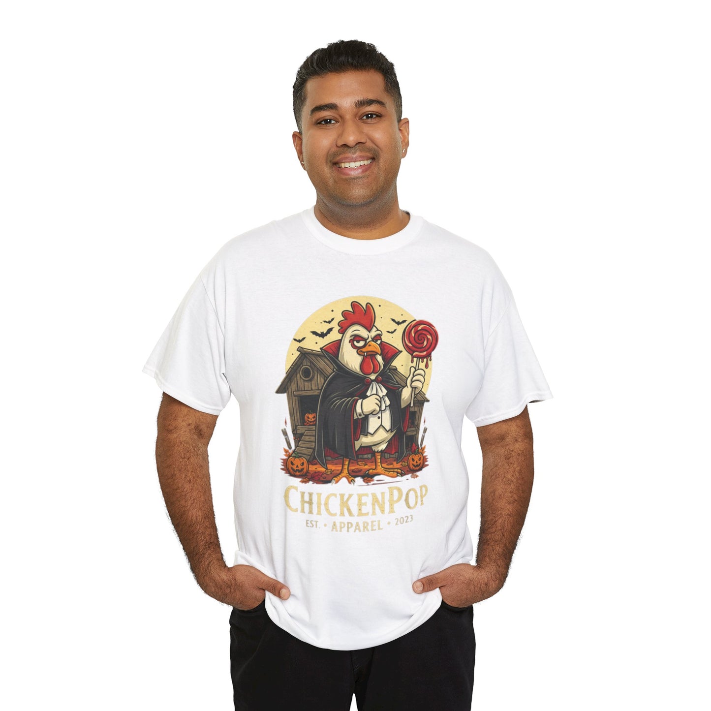 ChickenPop Sucker For a Pop Vampire Rooster Halloween T-Shirt – Funny Spooky Graphic Tee for Fall & Costume Season