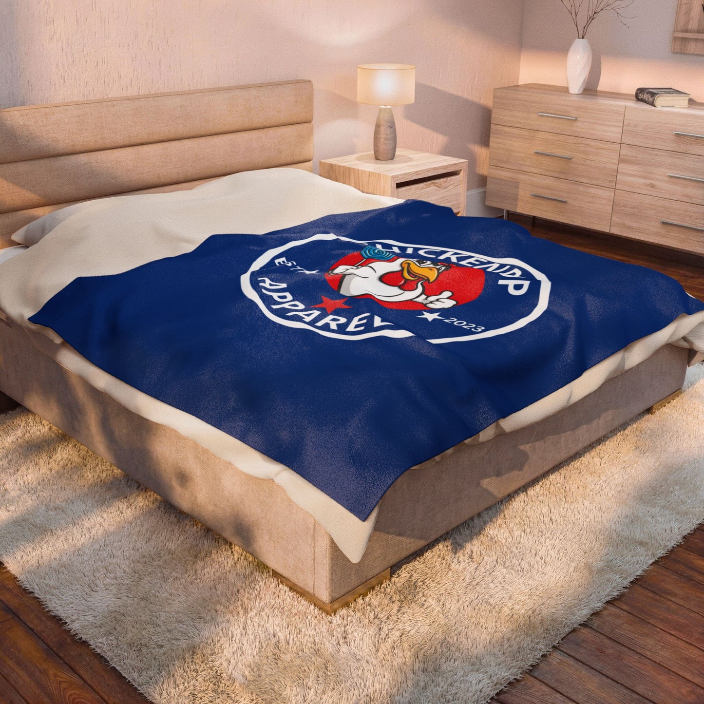 ChickenPop Original Logo Velveteen Plush Blanket Royal Blue