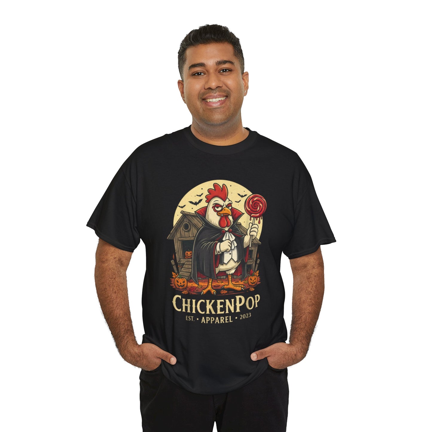 ChickenPop Sucker For a Pop Vampire Rooster Halloween T-Shirt – Funny Spooky Graphic Tee for Fall & Costume Season